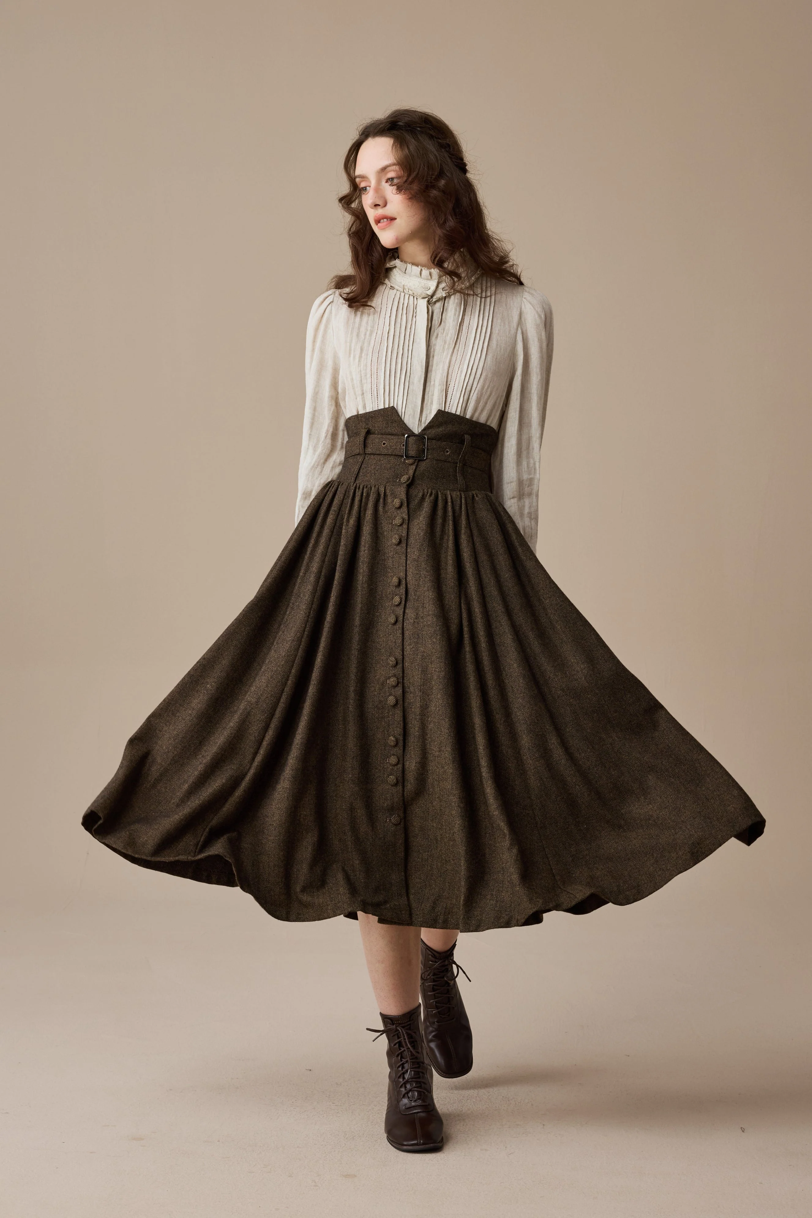 Bette 28 | Retro Belted Wool Skirt - Image 2