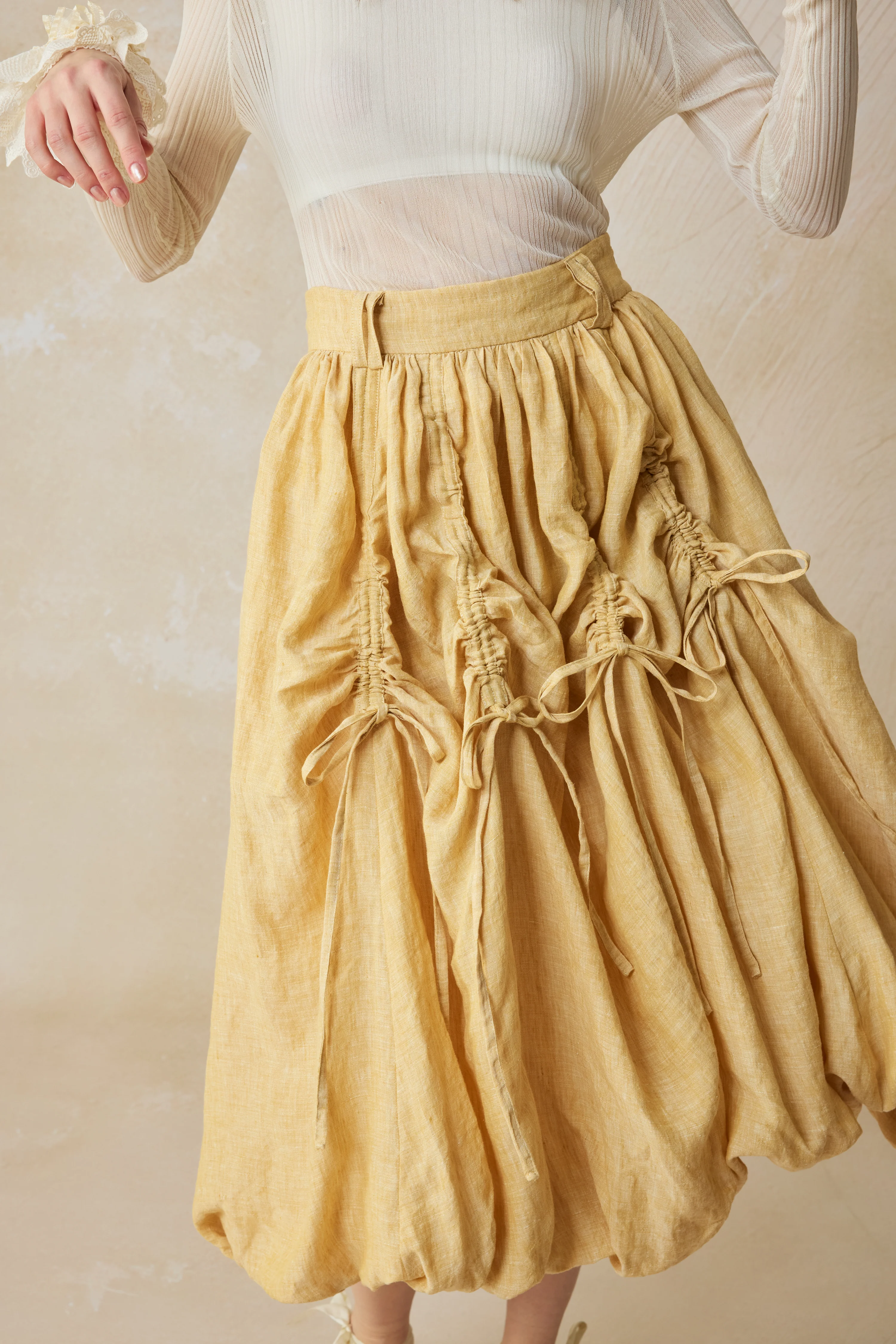 Camellia Bubble 22 | Drawstring Bubble Linen Skirt - Image 17