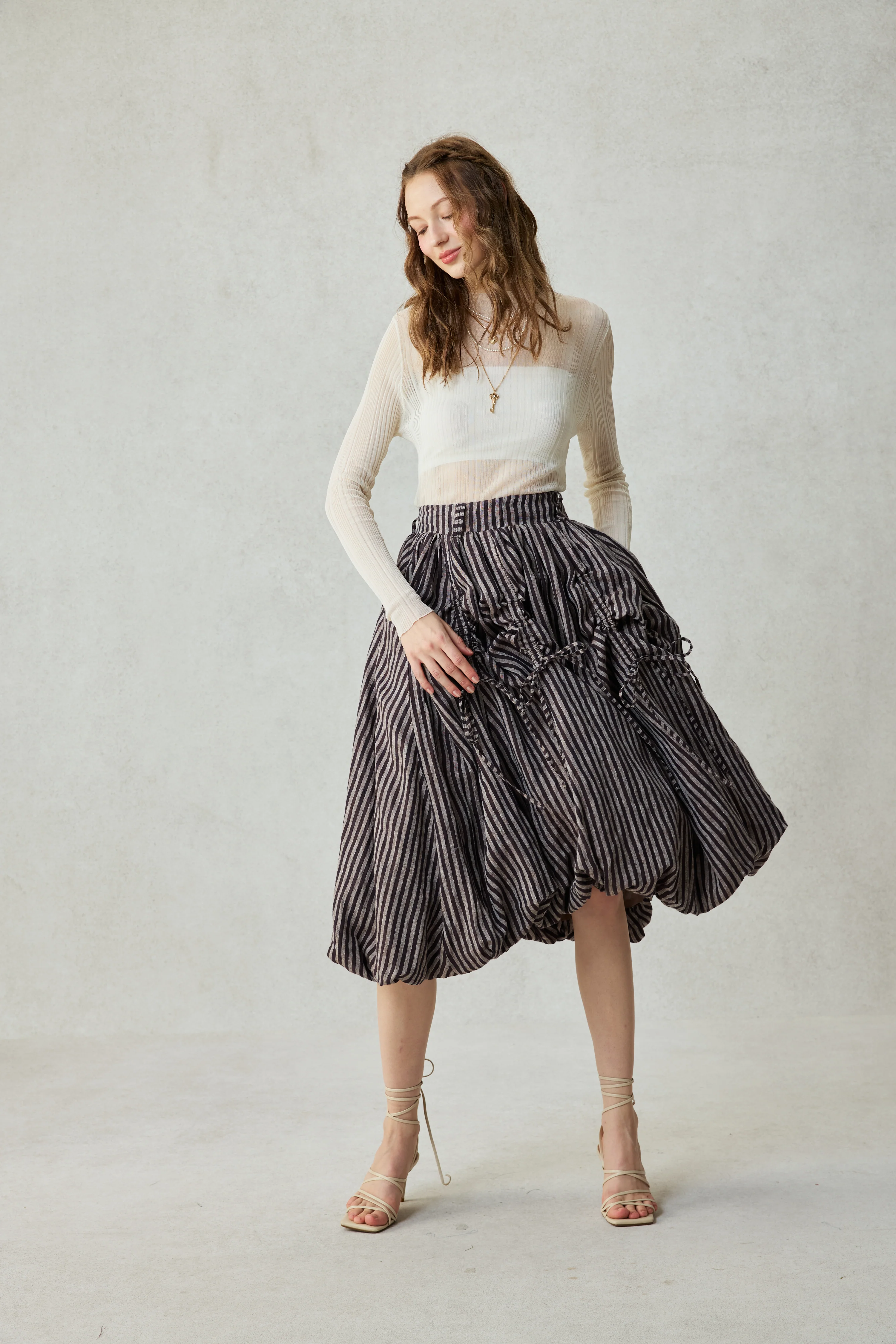 Camellia Bubble 22 | Drawstring Bubble Linen Skirt - Image 22
