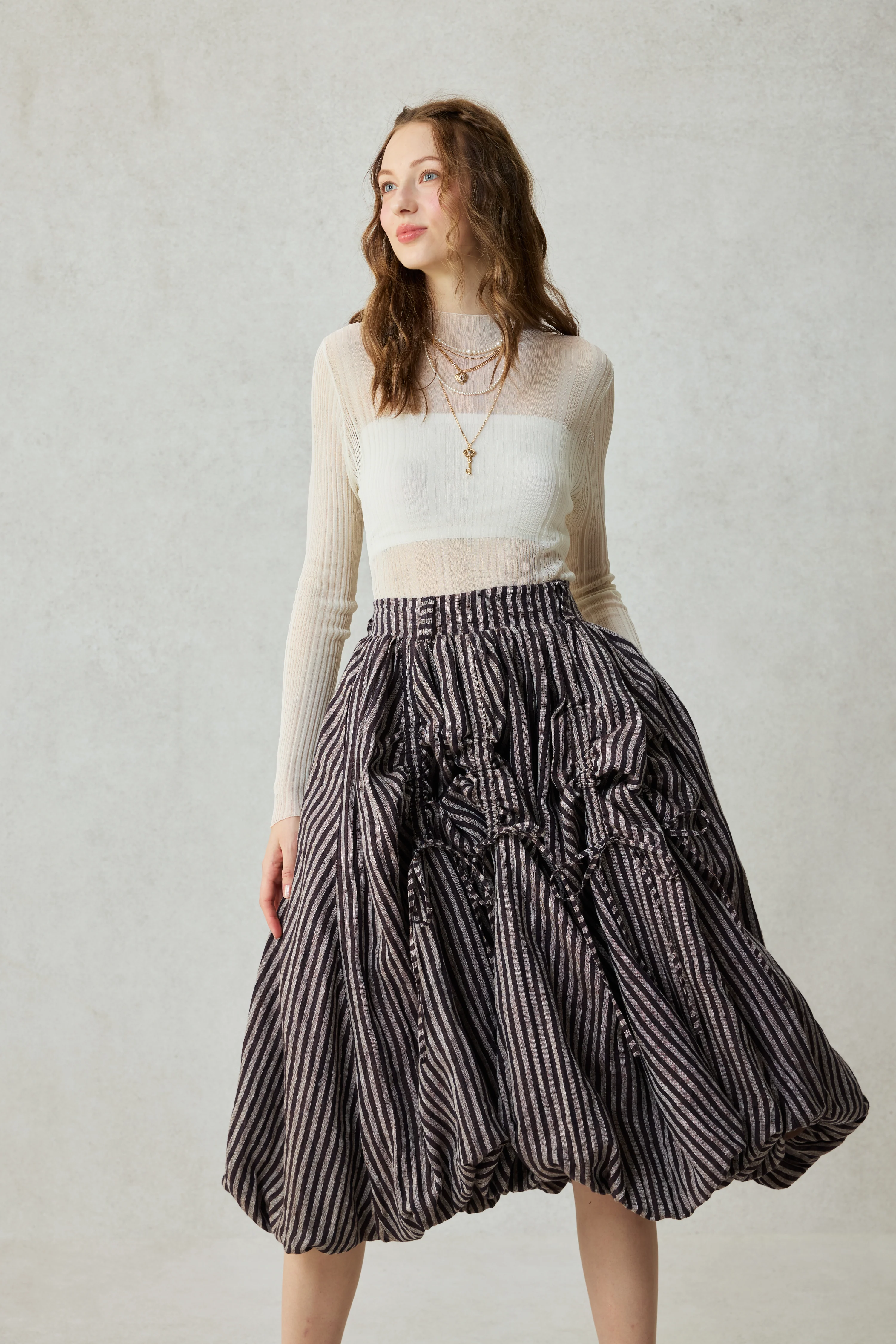 Camellia Bubble 22 | Drawstring Bubble Linen Skirt - Image 23