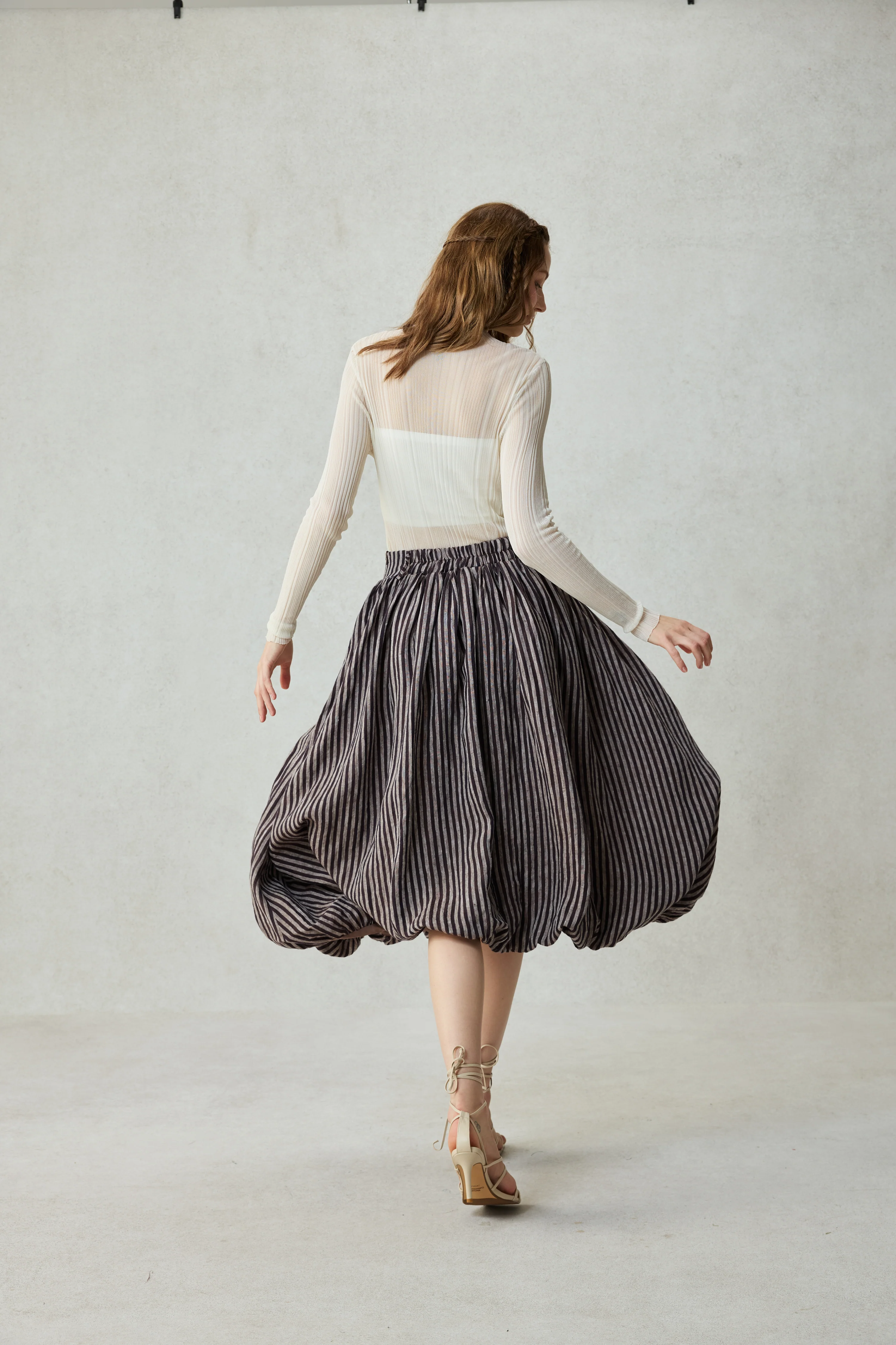 Camellia Bubble 22 | Drawstring Bubble Linen Skirt - Image 25