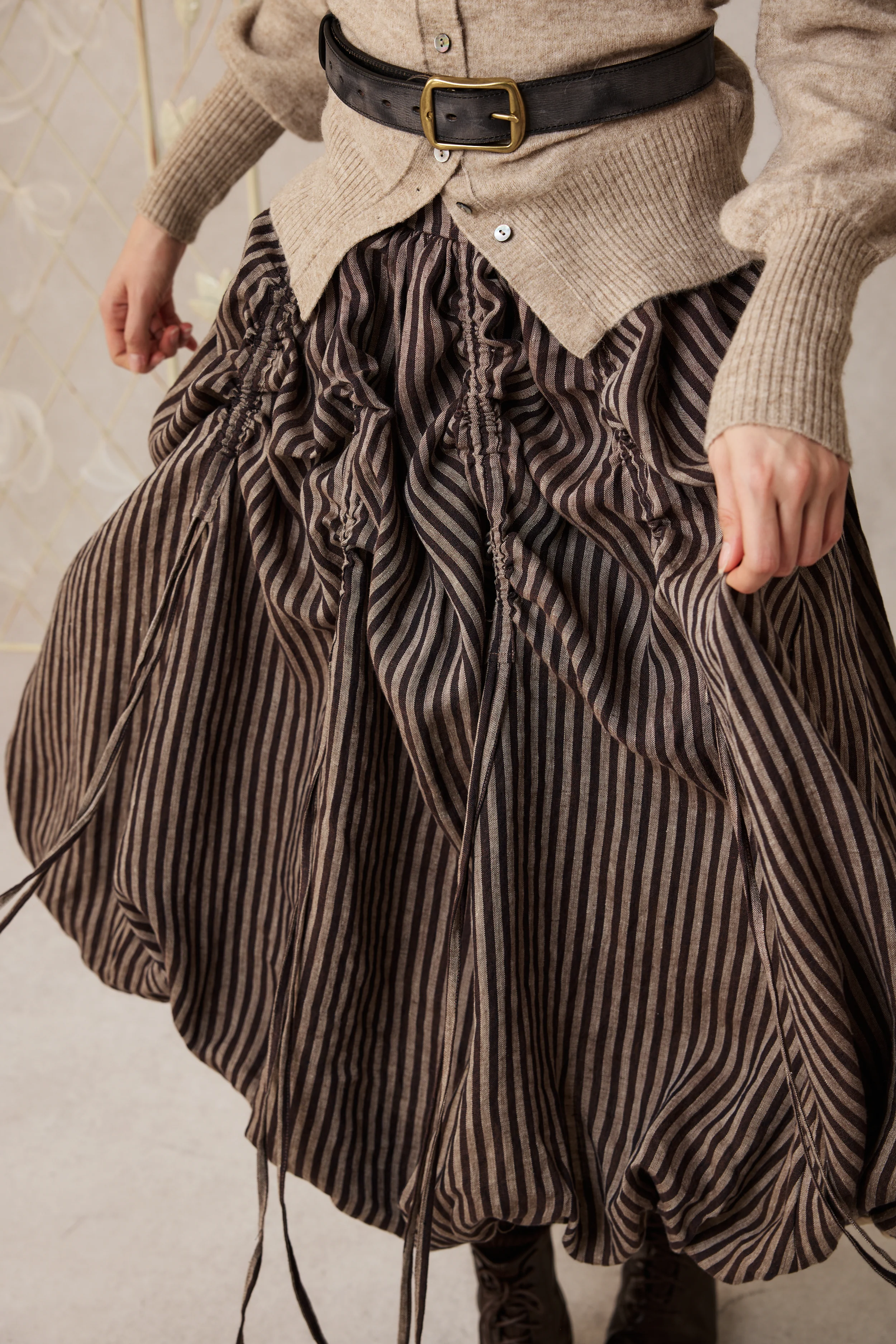 Camellia Bubble 22 | Drawstring Bubble Linen Skirt - Image 7