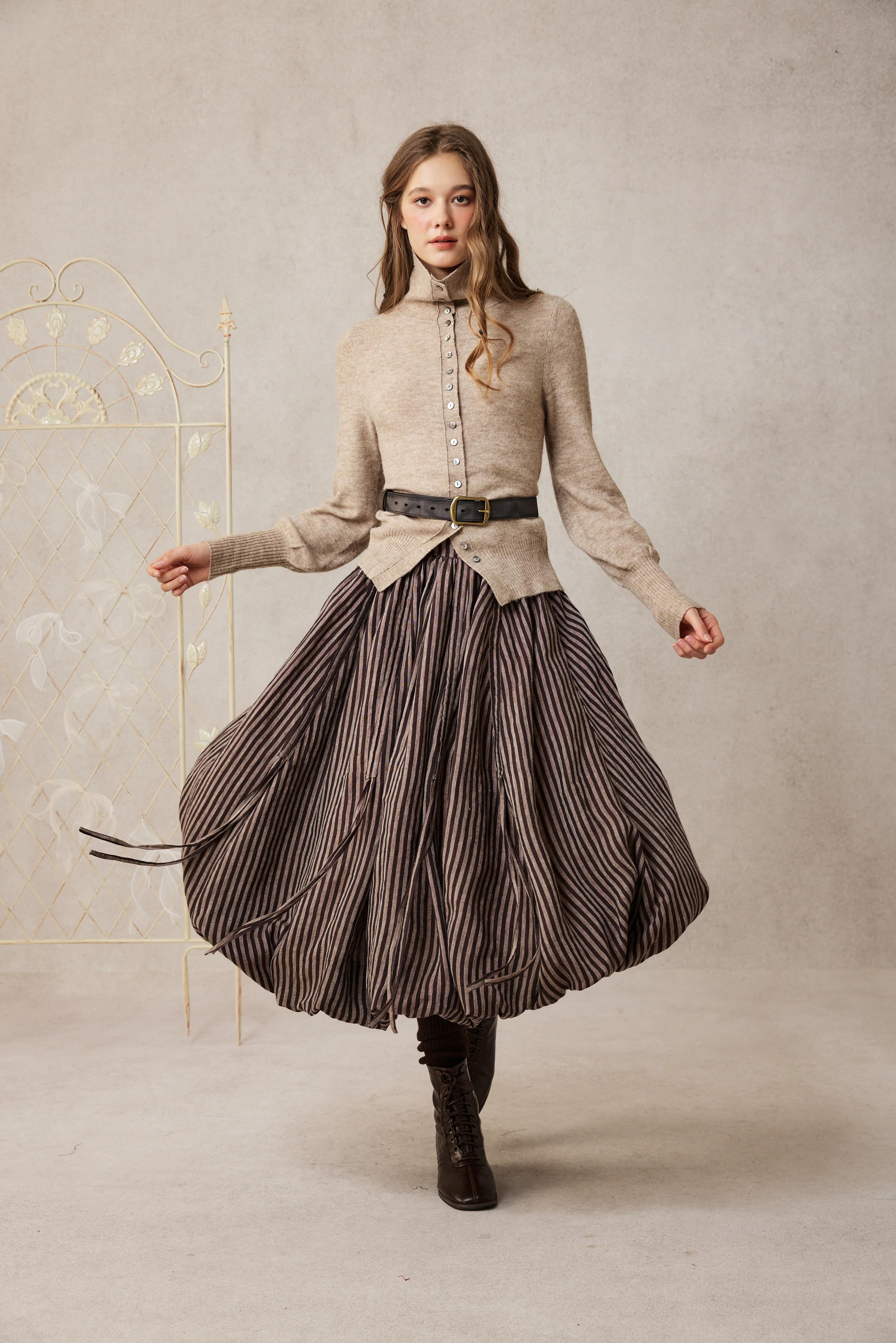 Camellia Bubble 22 | Drawstring Bubble Linen Skirt - Image 9