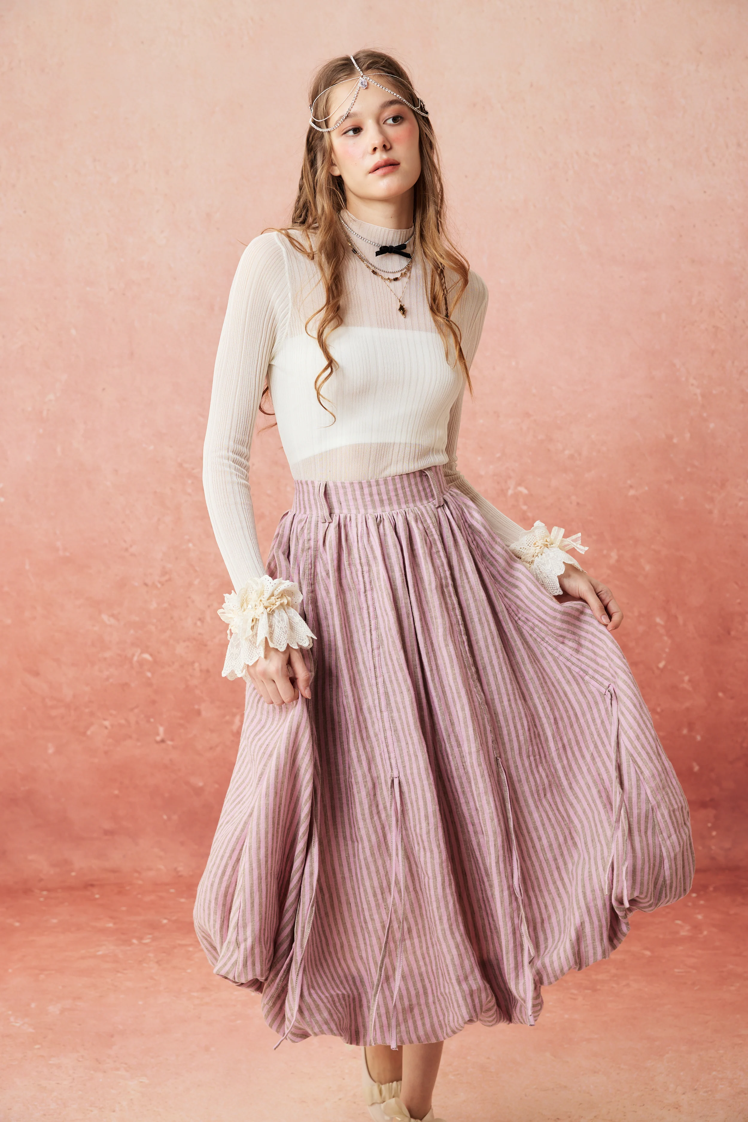 Camellia Bubble 22 | Drawstring Bubble Linen Skirt - Image 10