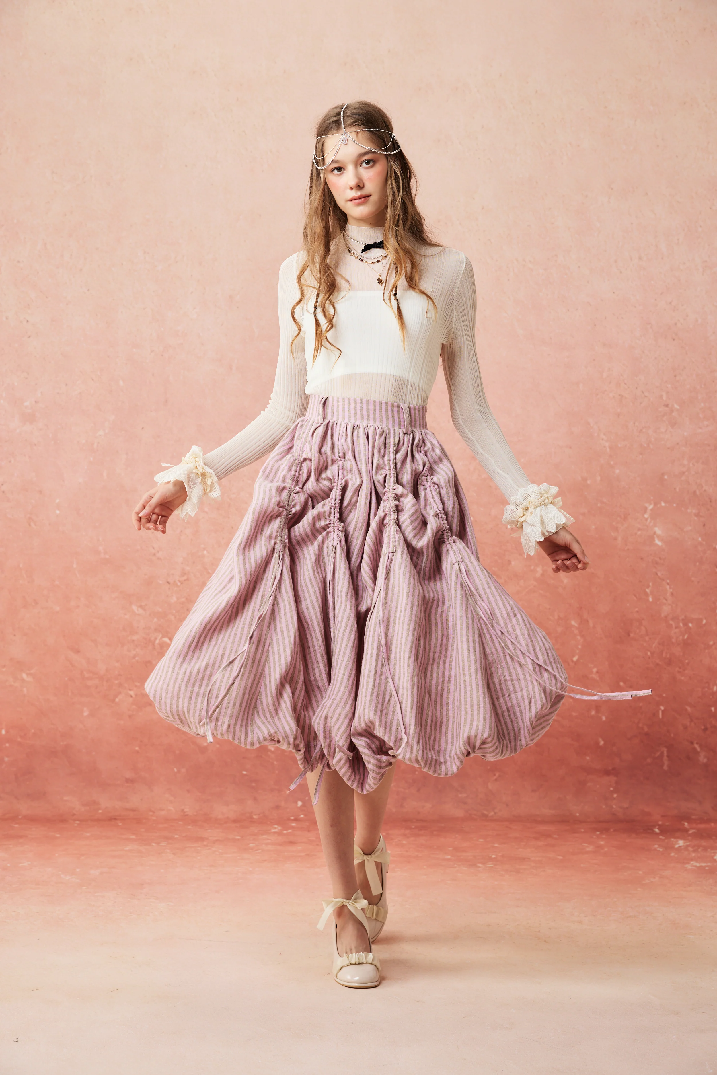 Camellia Bubble 22 | Drawstring Bubble Linen Skirt - Image 11
