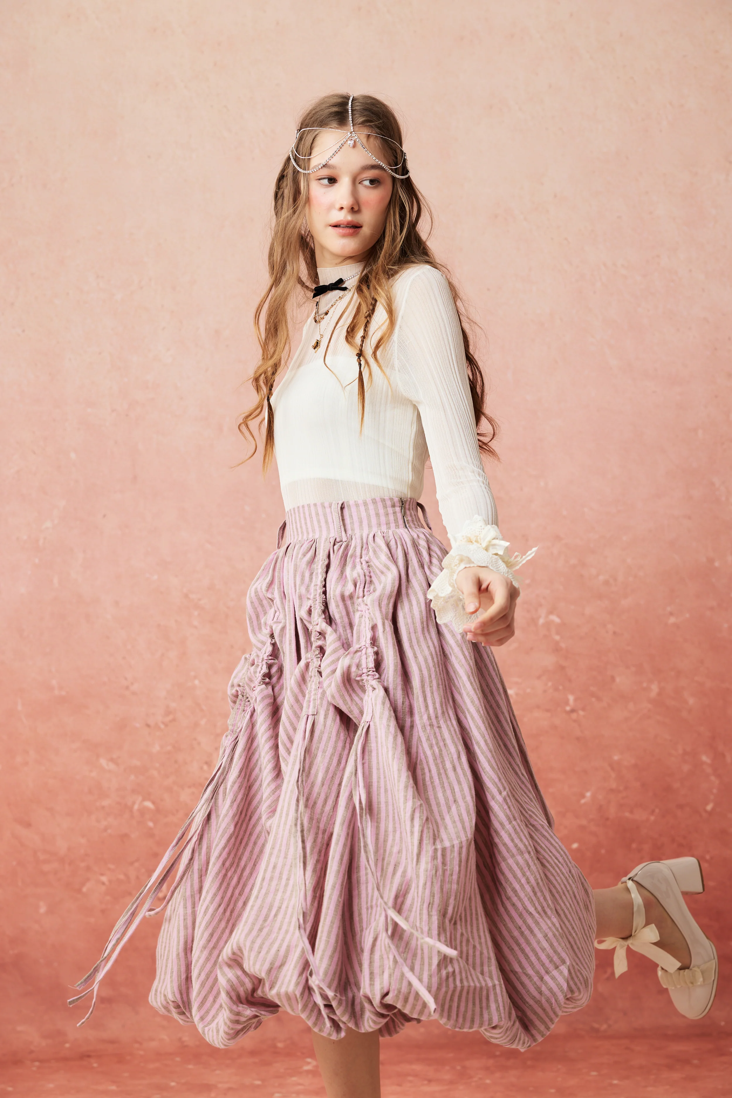 Camellia Bubble 22 | Drawstring Bubble Linen Skirt - Image 12