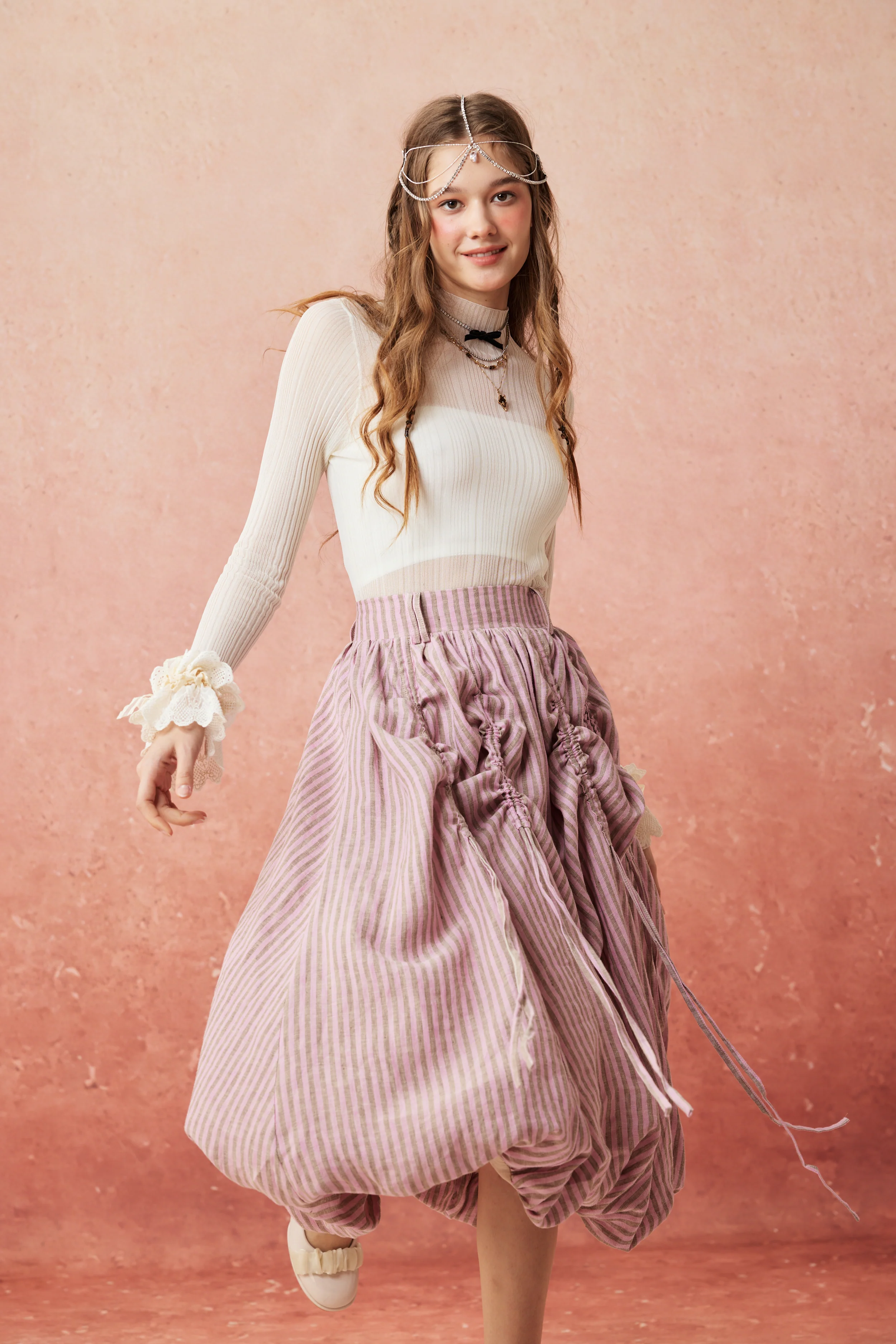 Camellia Bubble 22 | Drawstring Bubble Linen Skirt - Image 13