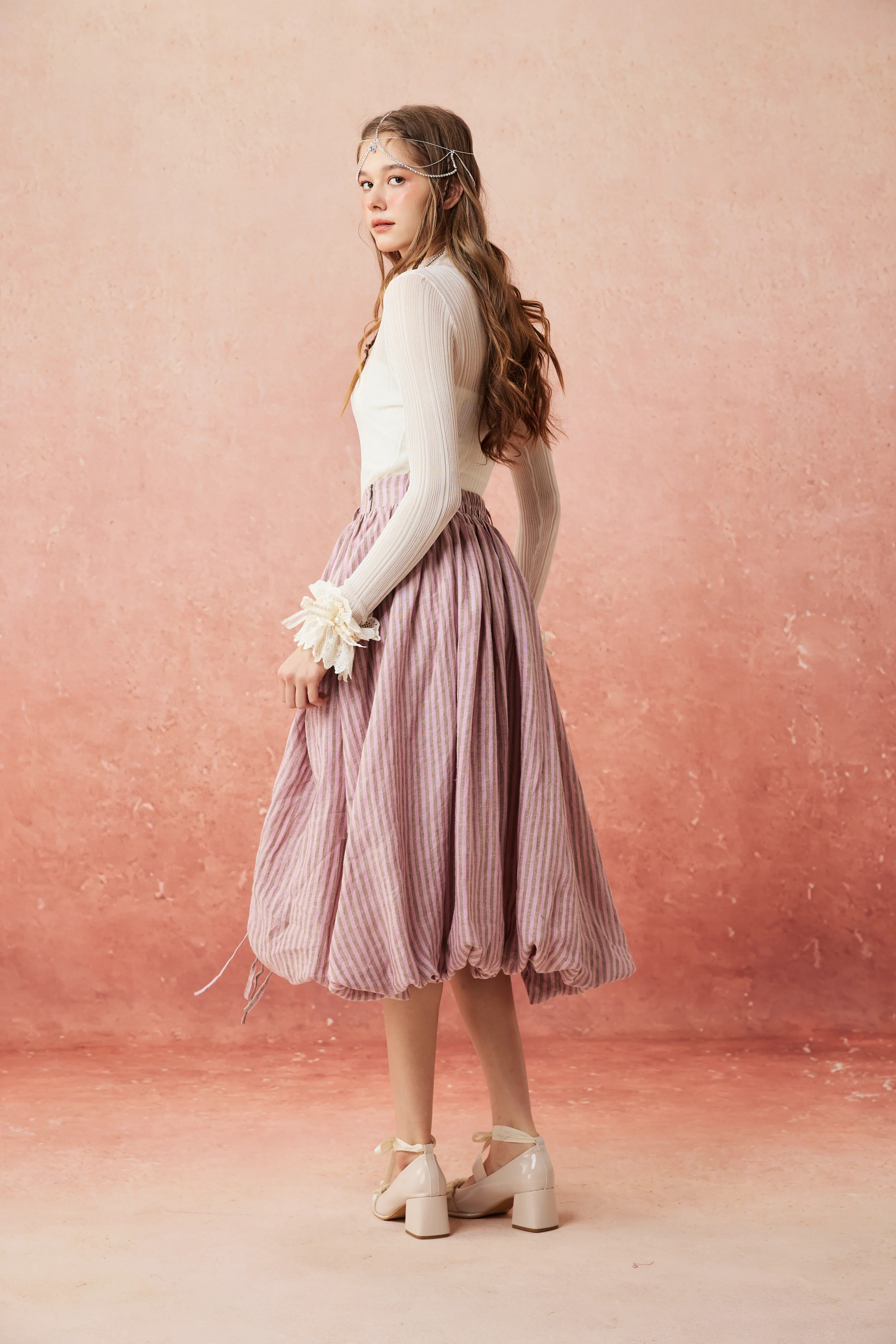 Camellia Bubble 22 | Drawstring Bubble Linen Skirt - Image 14