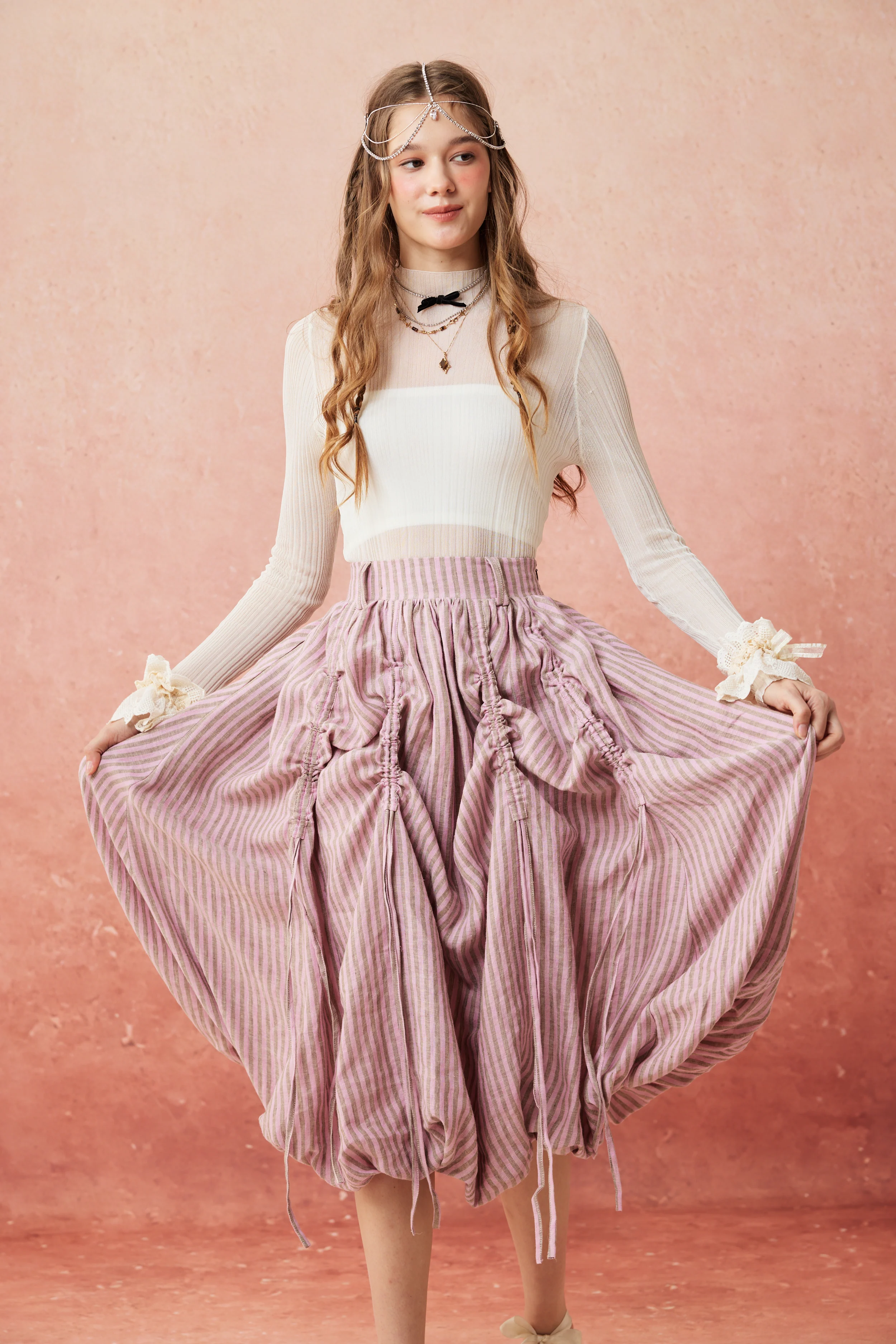 Camellia Bubble 22 | Drawstring Bubble Linen Skirt - Image 15