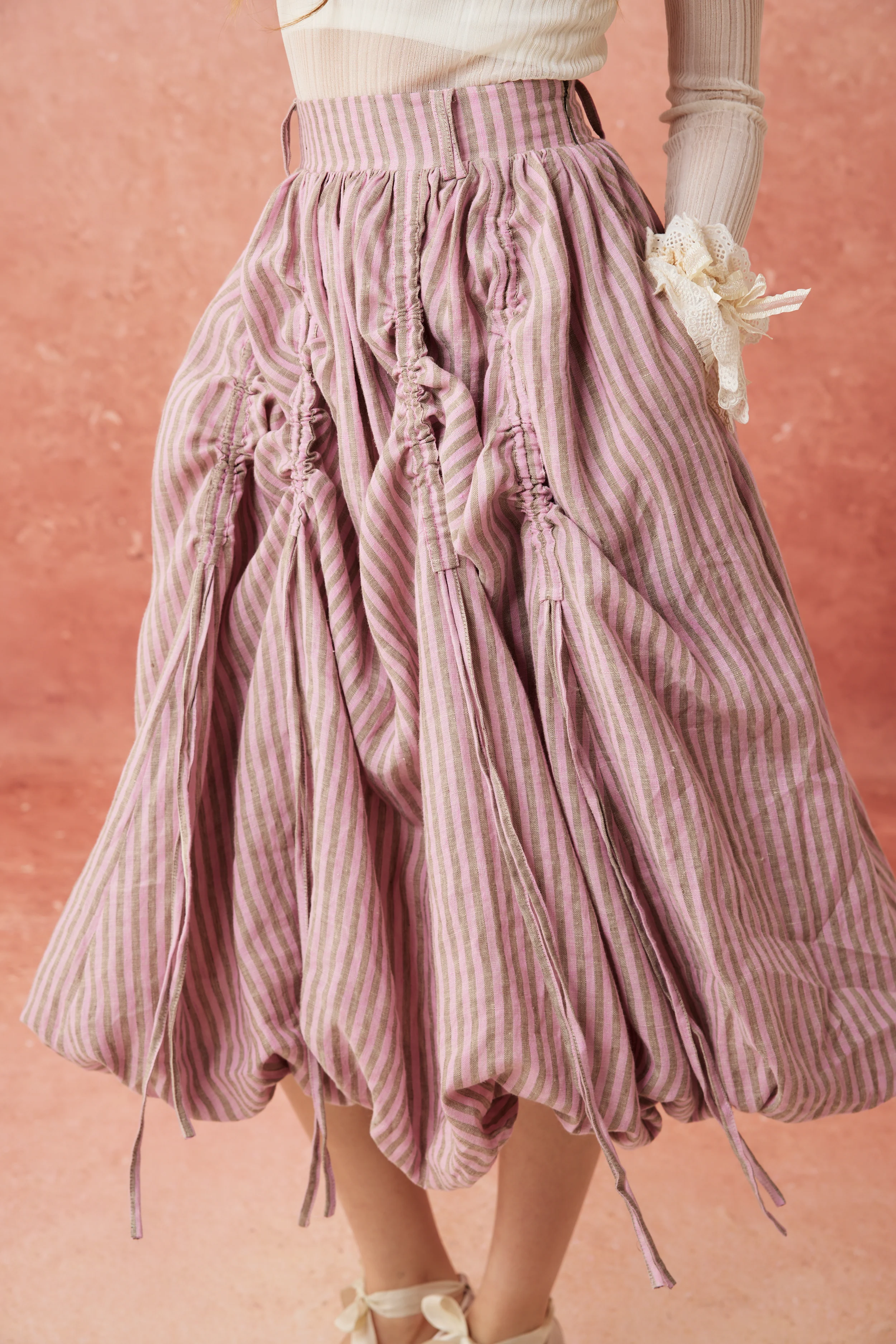 Camellia Bubble 22 | Drawstring Bubble Linen Skirt - Image 16
