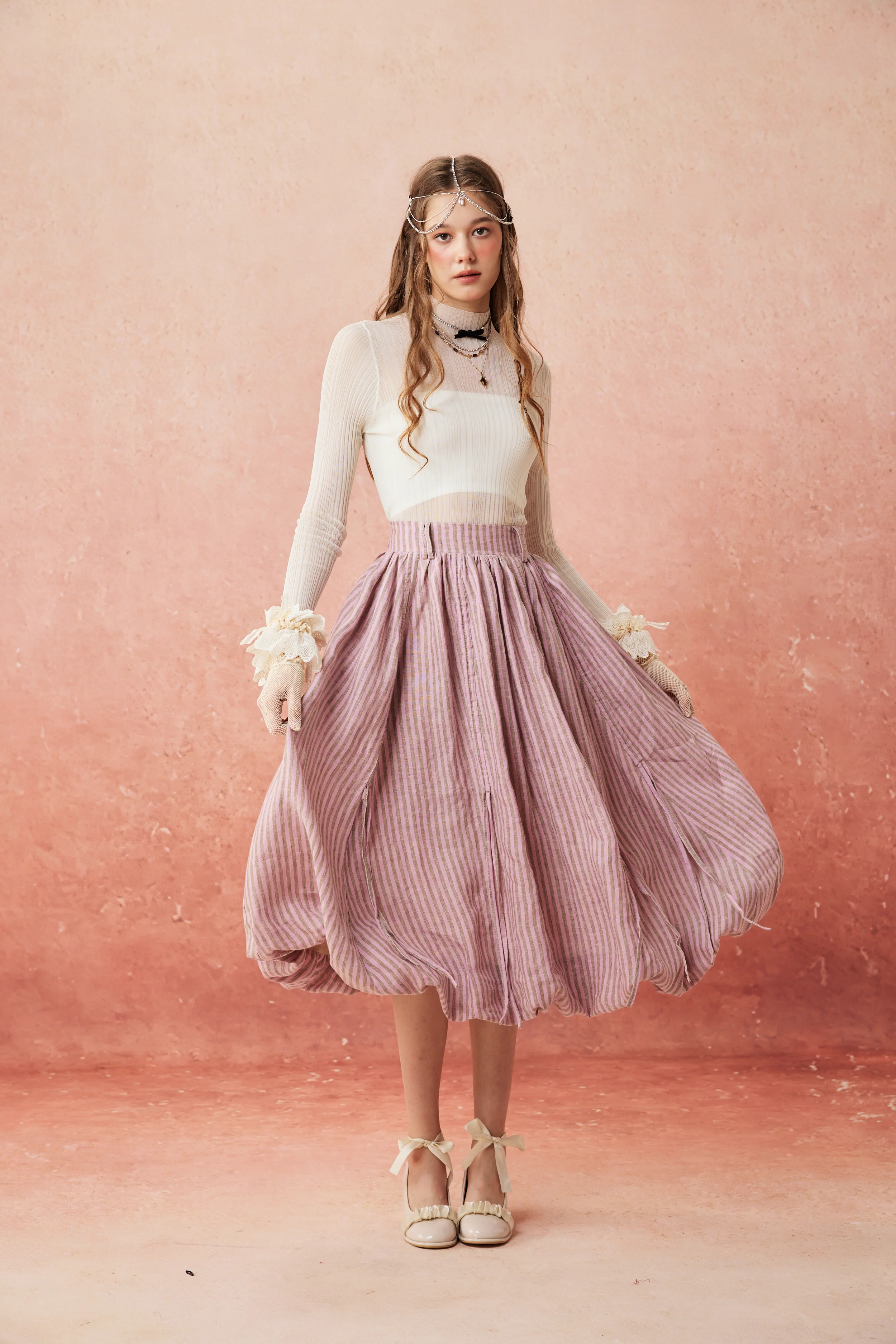 Camellia Bubble 22 | Drawstring Bubble Linen Skirt - Image 17