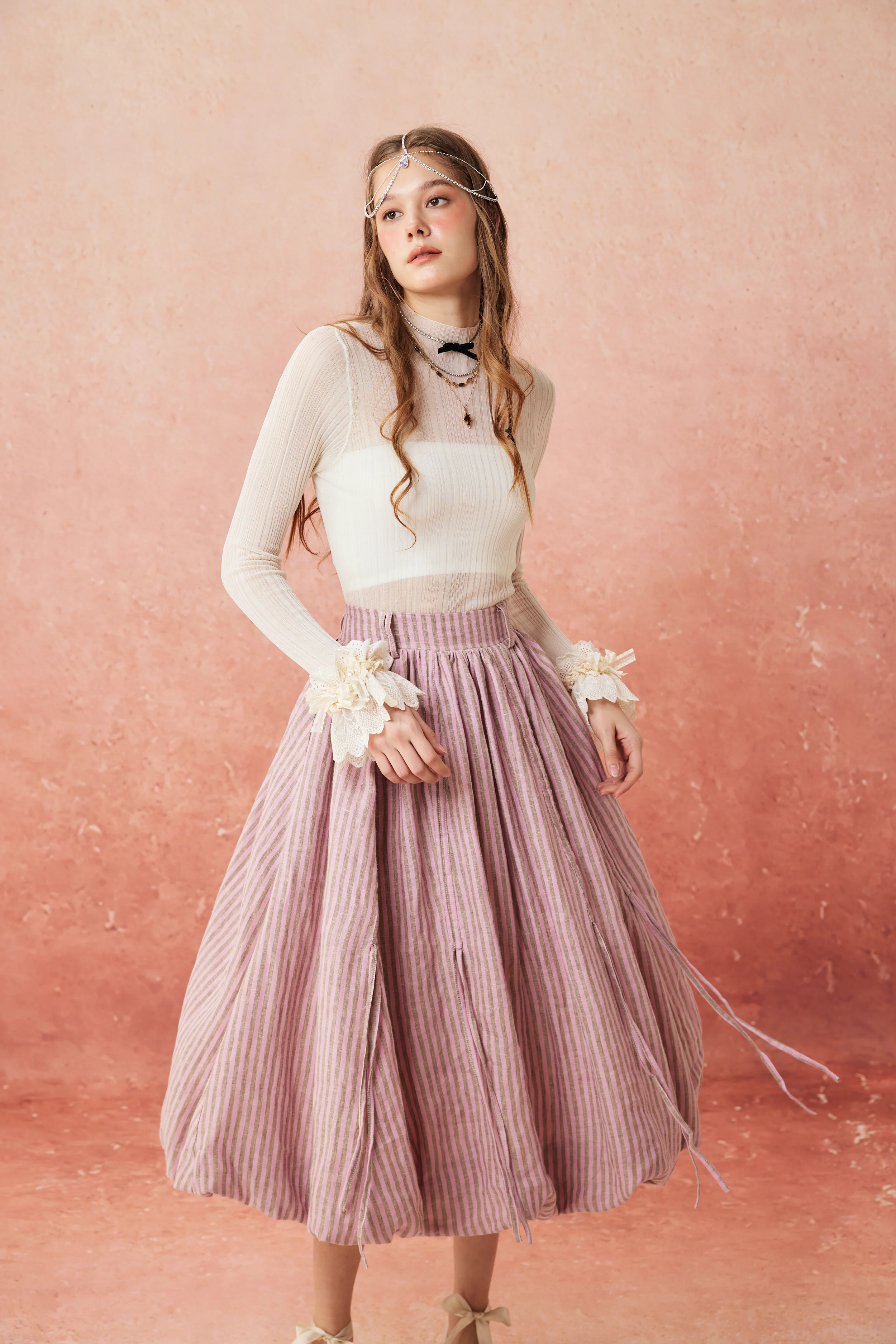 Camellia Bubble 22 | Drawstring Bubble Linen Skirt - Image 18