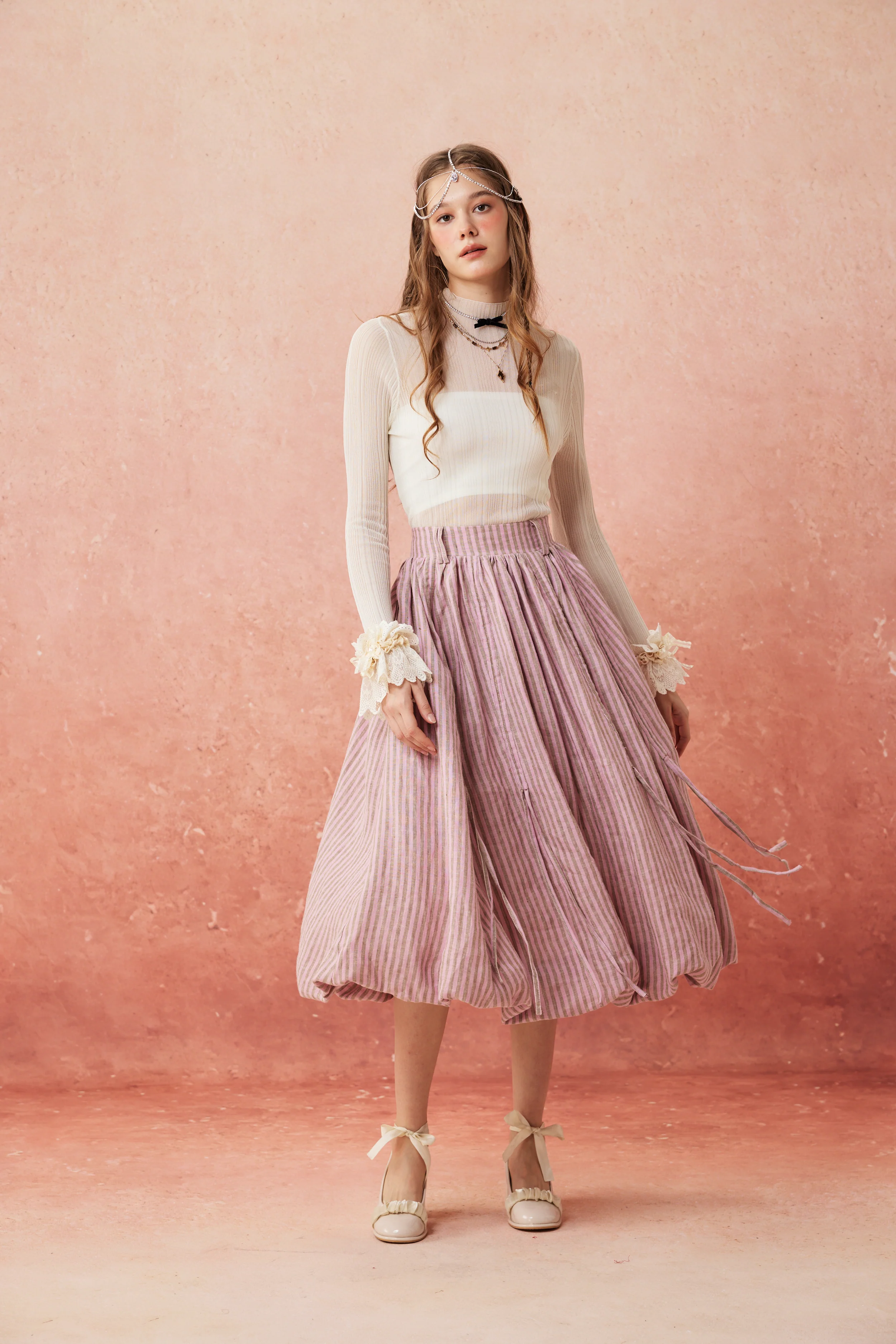 Camellia Bubble 22 | Drawstring Bubble Linen Skirt - Image 19