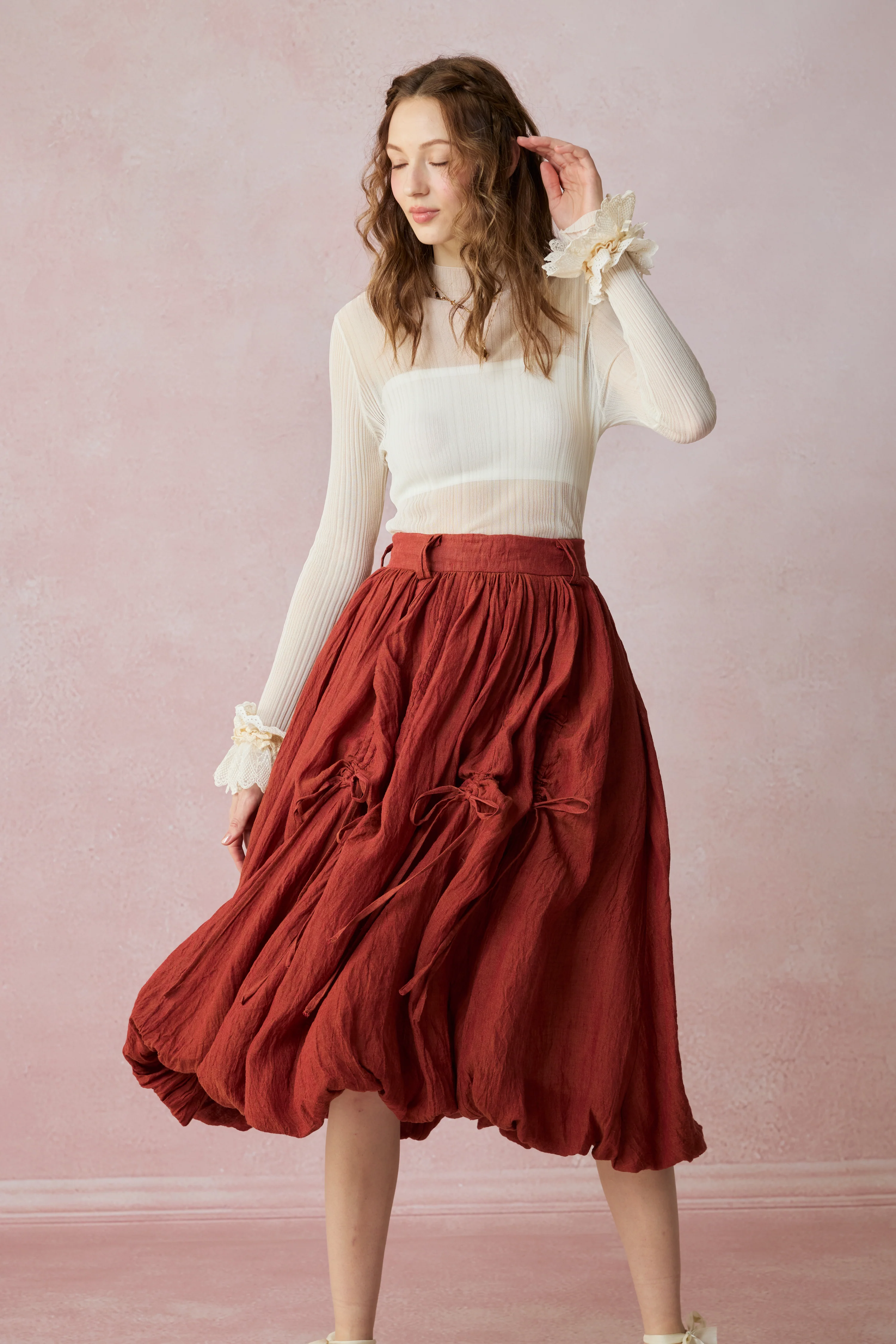 Camellia Bubble 22 | Drawstring Bubble Linen Skirt - Image 5