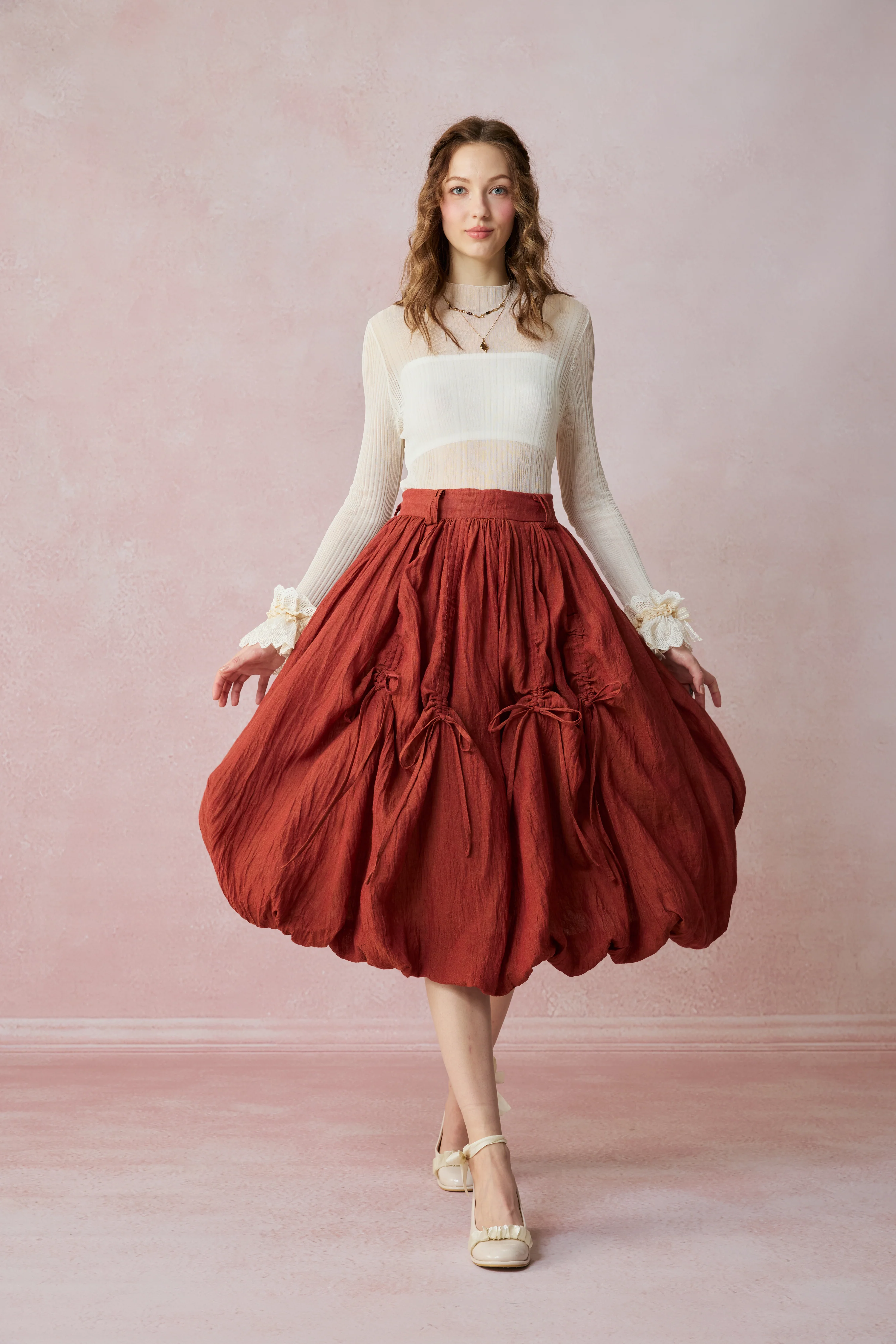 Camellia Bubble 22 | Drawstring Bubble Linen Skirt - Image 6