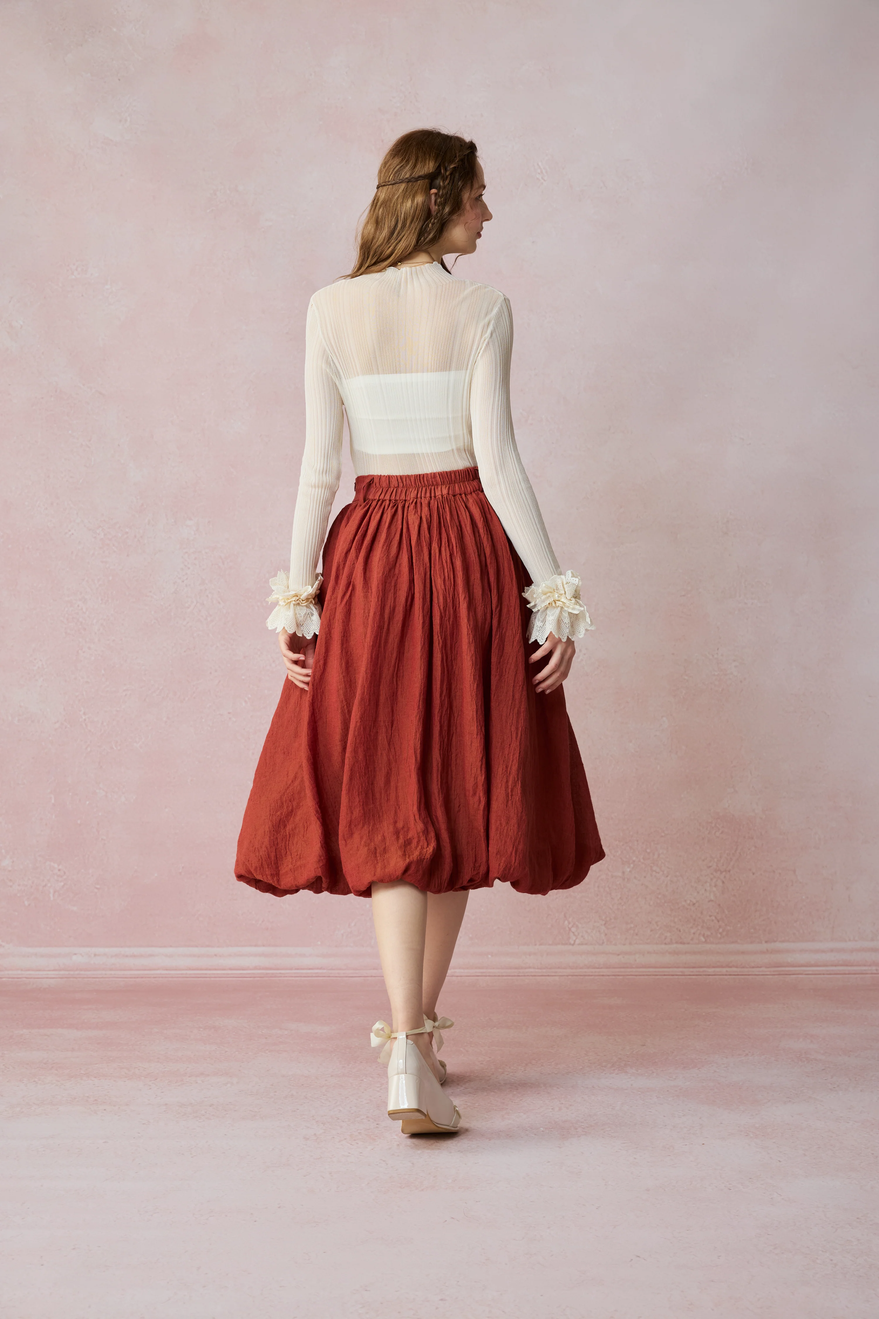 Camellia Bubble 22 | Drawstring Bubble Linen Skirt - Image 7
