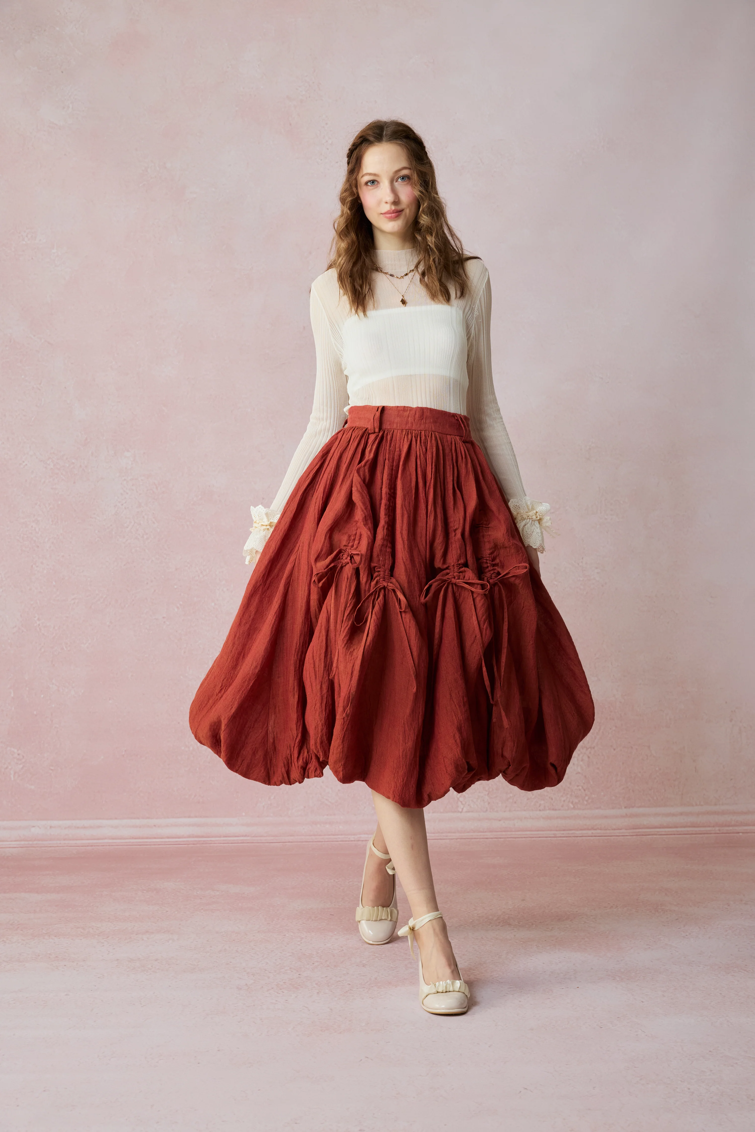 Camellia Bubble 22 | Drawstring Bubble Linen Skirt - Image 8