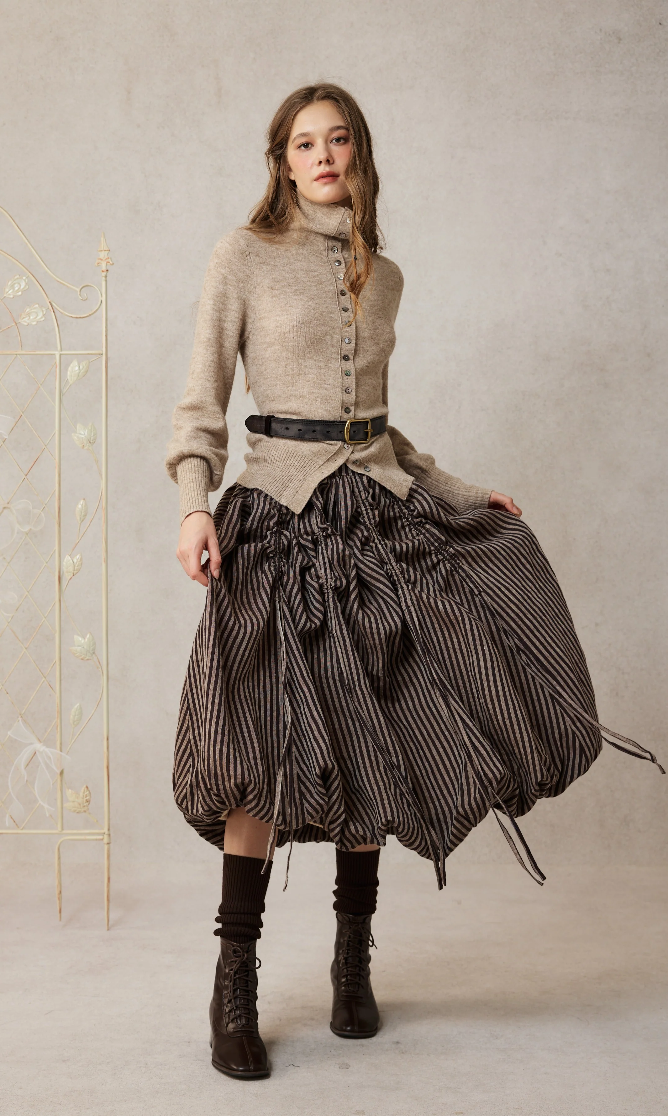 Camellia Bubble 22 | Drawstring Bubble Linen Skirt - Image 20