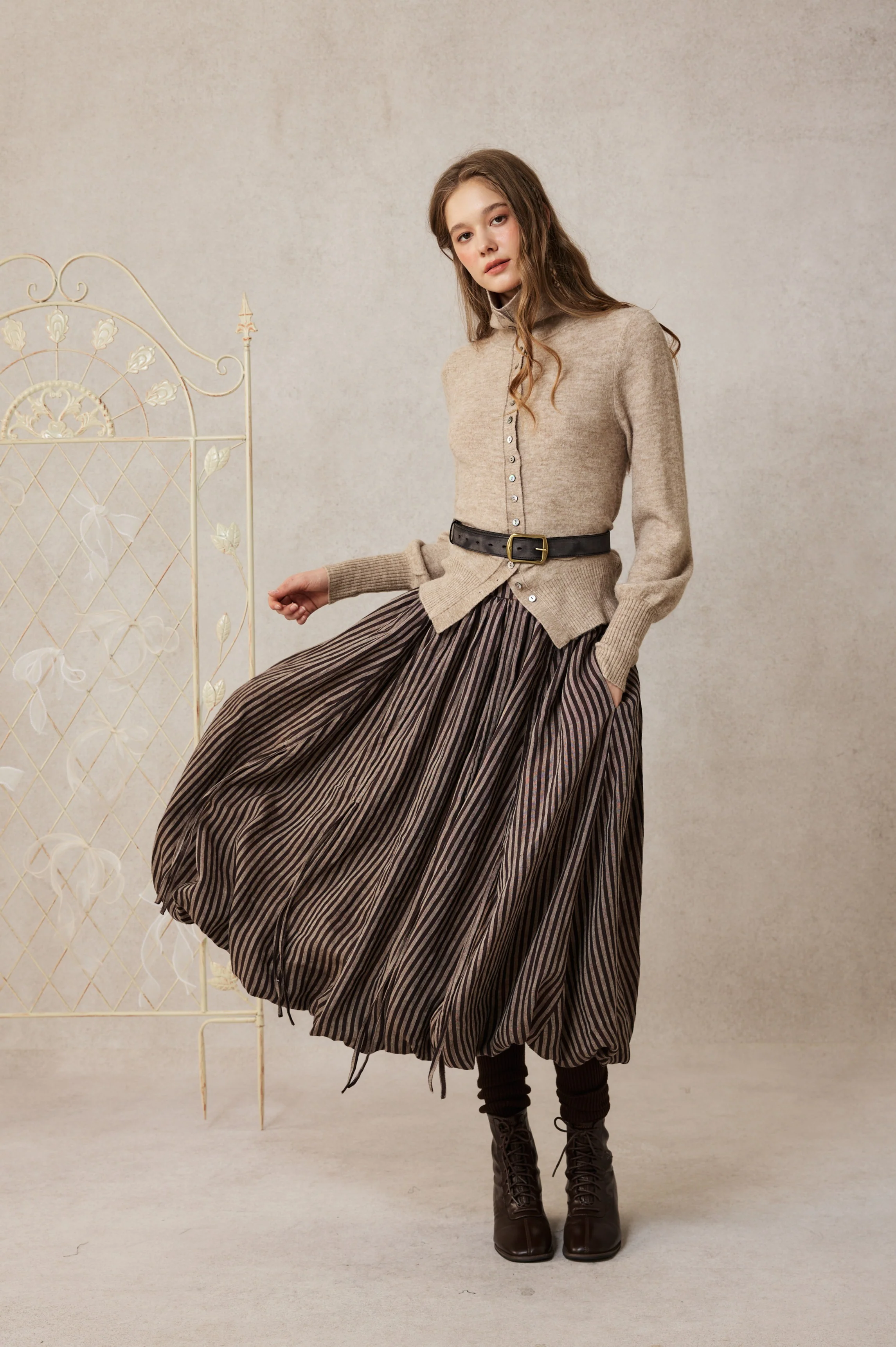 Camellia Bubble 22 | Drawstring Bubble Linen Skirt - Image 21