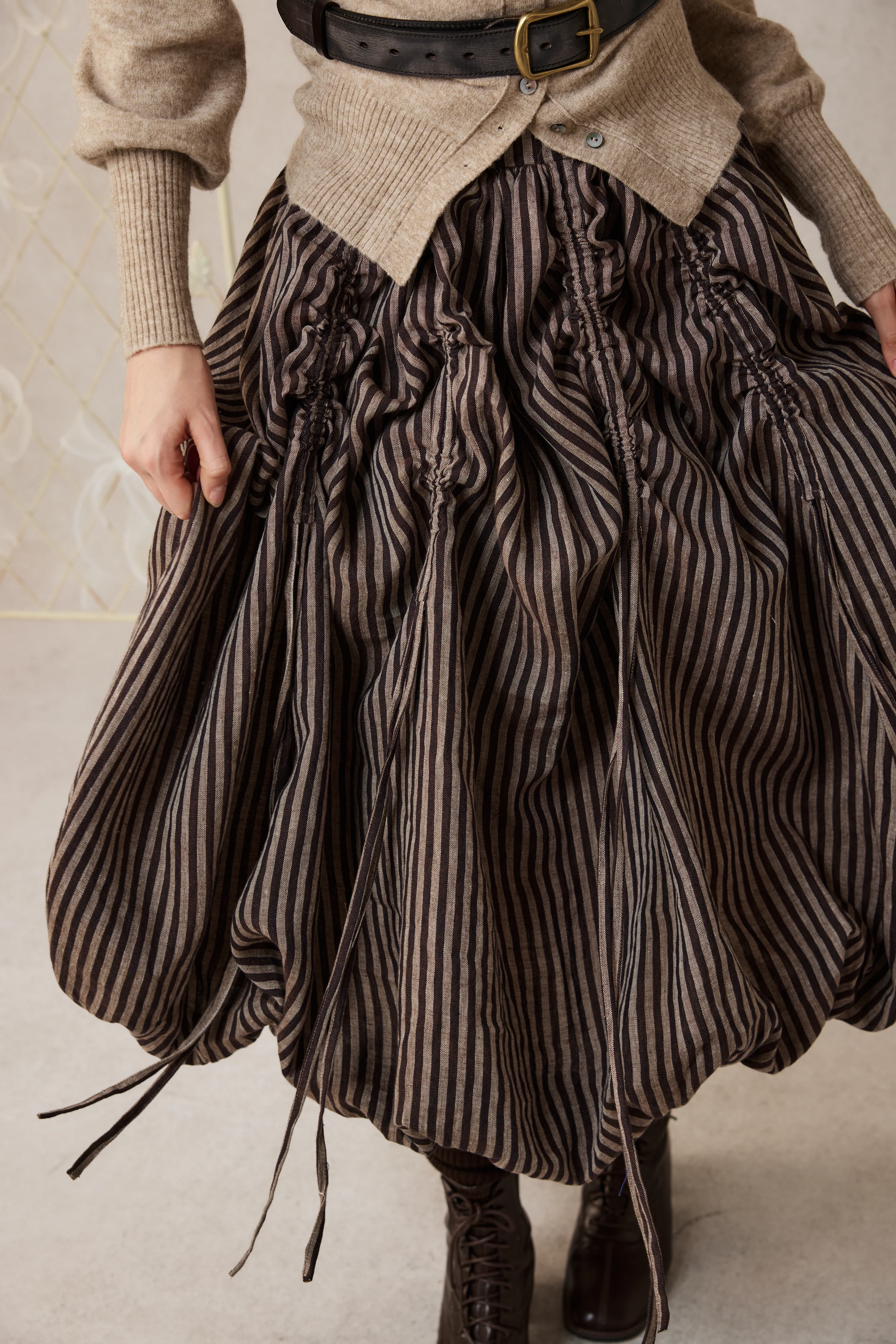 Camellia Bubble 22 | Drawstring Bubble Linen Skirt - Image 22