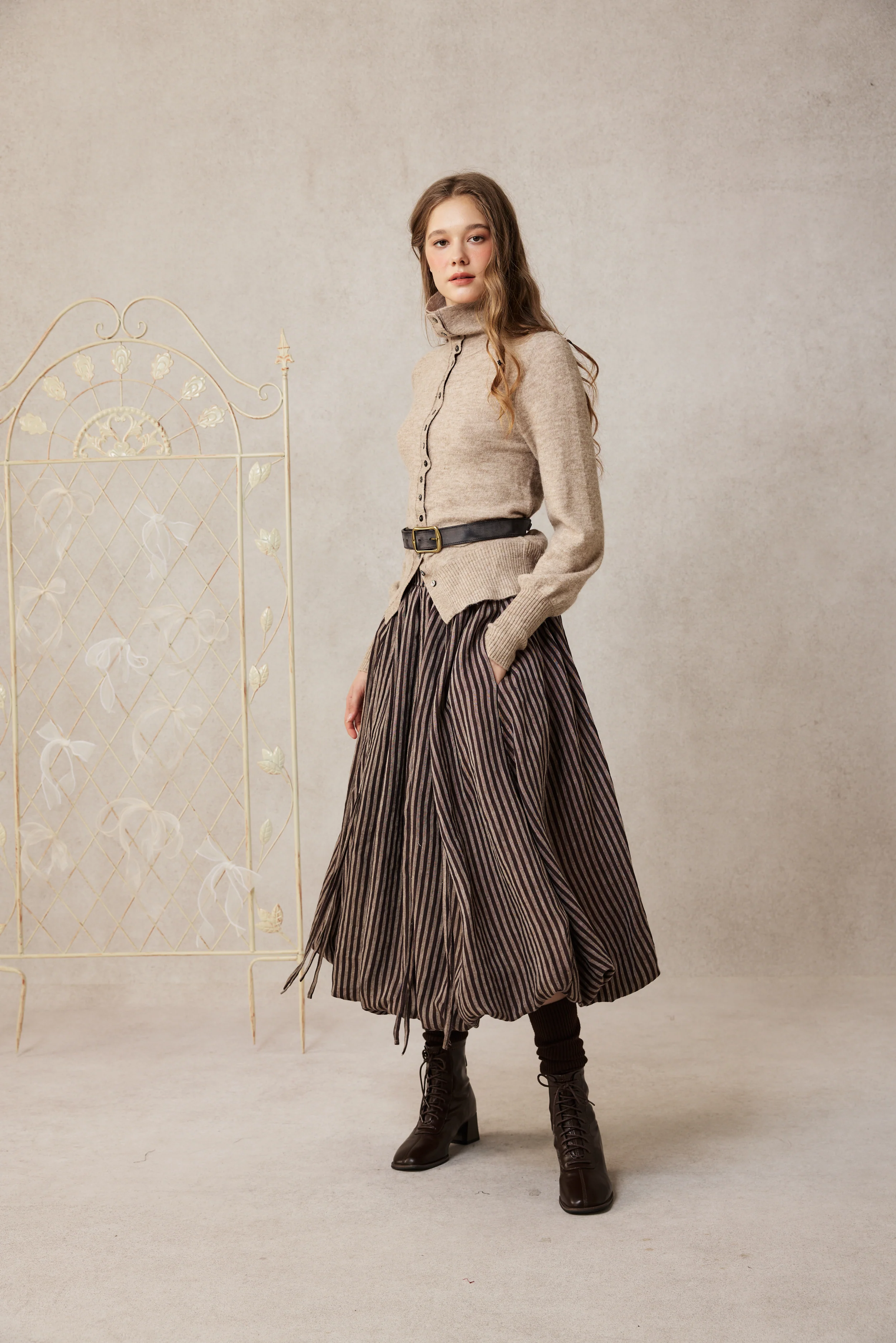 Camellia Bubble 22 | Drawstring Bubble Linen Skirt - Image 23