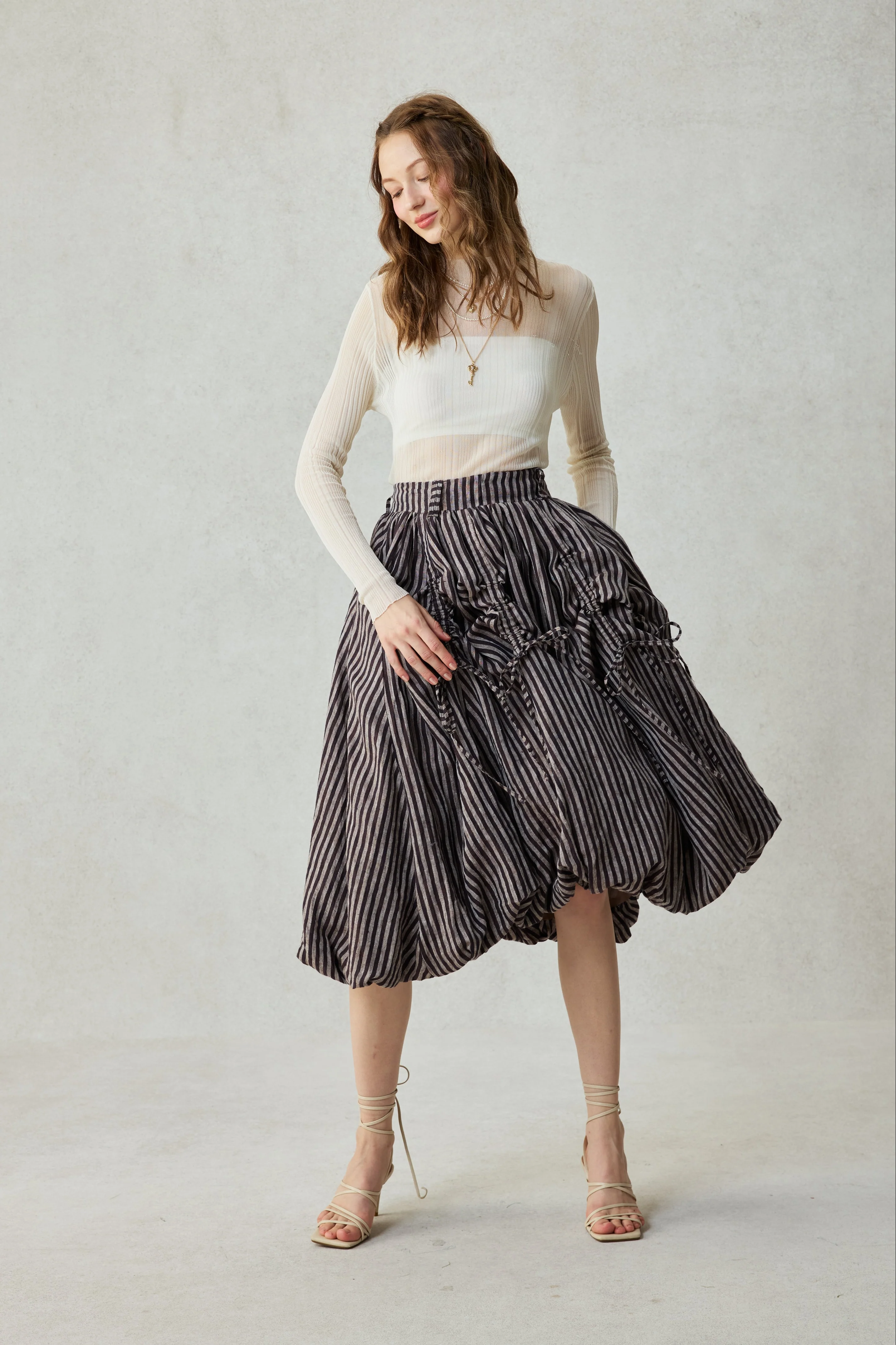 Camellia Bubble 22 | Drawstring Bubble Linen Skirt - Image 13