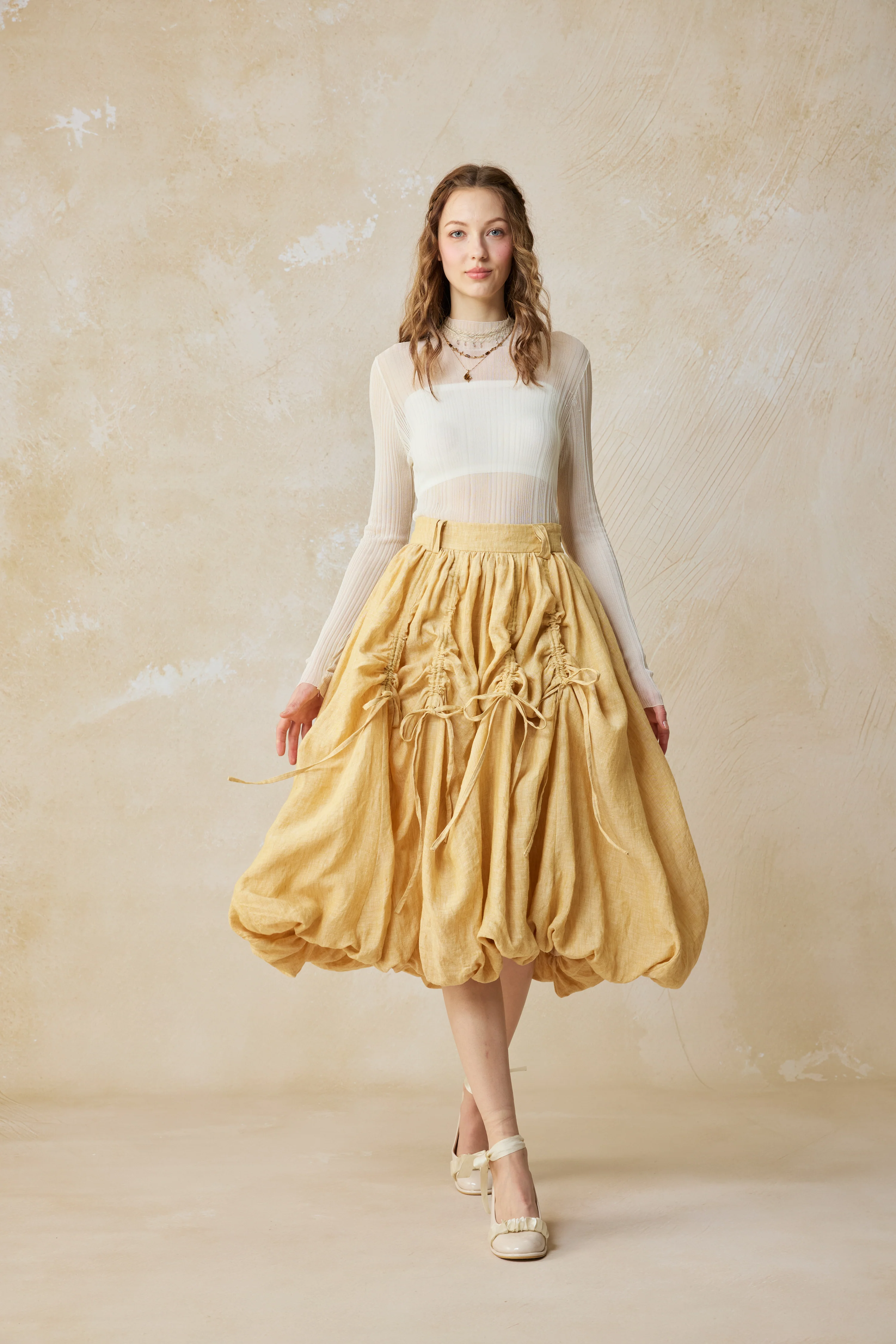 Camellia Bubble 22 | Drawstring Bubble Linen Skirt - Image 11