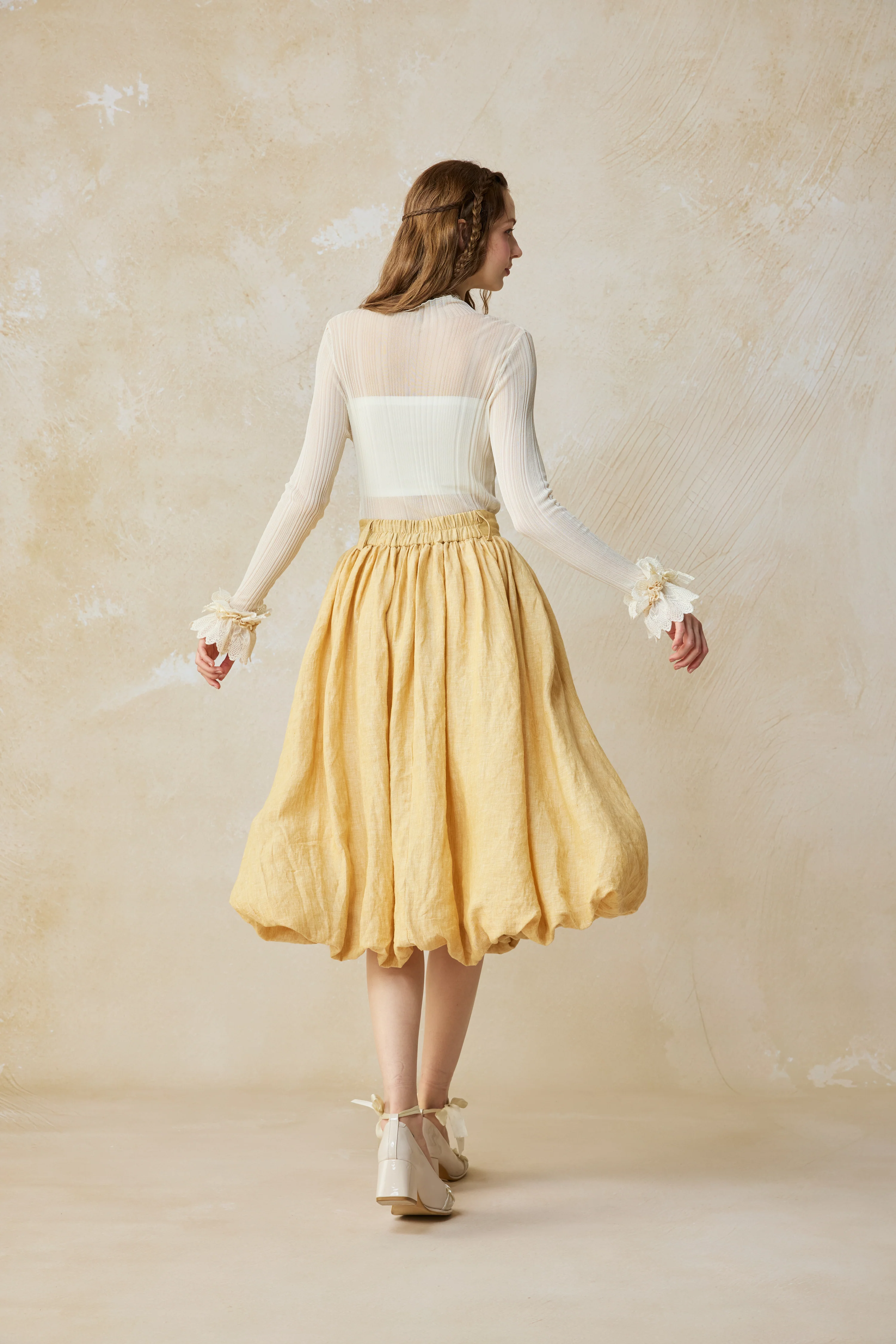 Camellia Bubble 22 | Drawstring Bubble Linen Skirt - Image 13