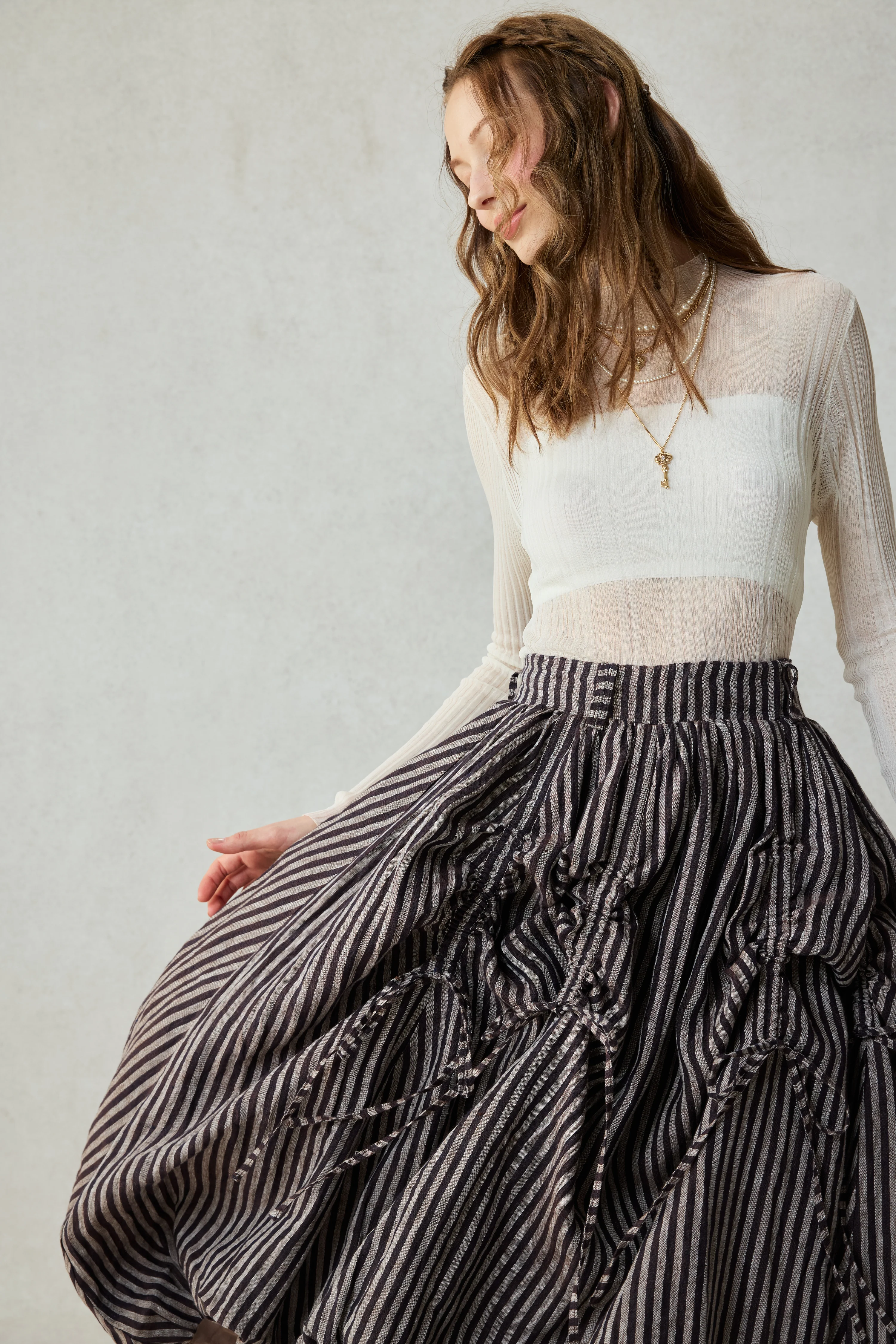 Camellia Bubble 22 | Drawstring Bubble Linen Skirt - Image 14