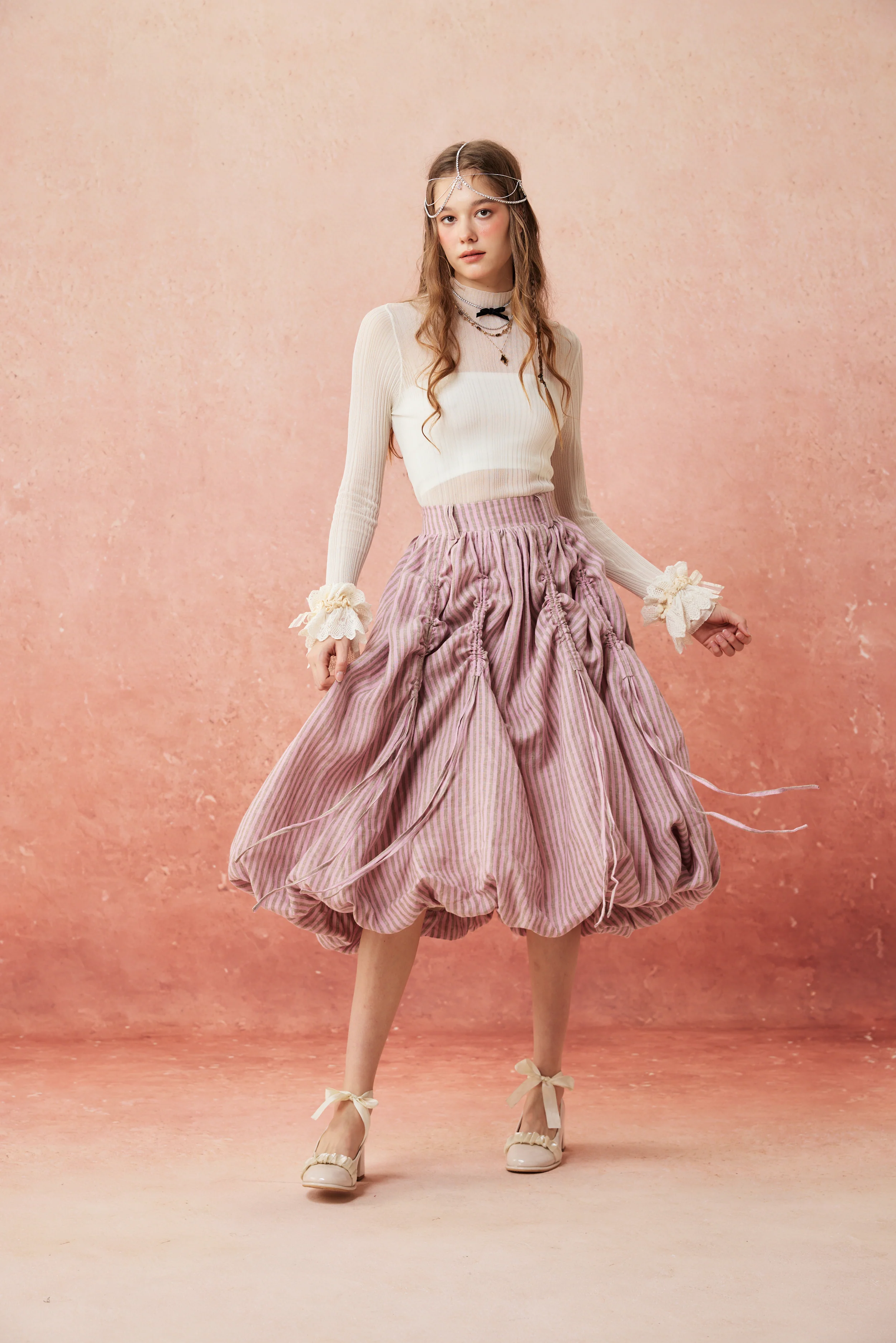 Camellia Bubble 22 | Drawstring Bubble Linen Skirt - Image 10