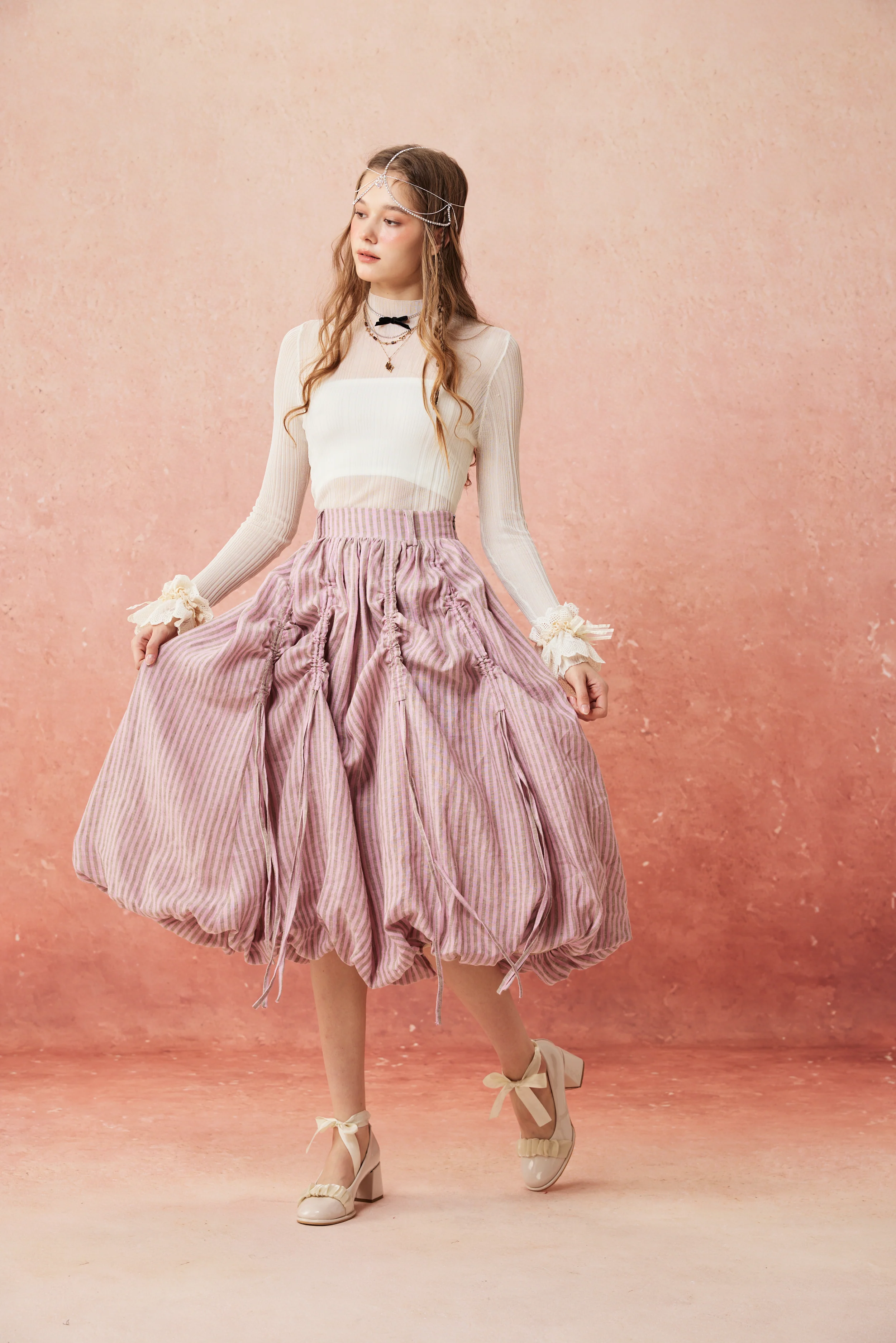 Camellia Bubble 22 | Drawstring Bubble Linen Skirt - Image 11