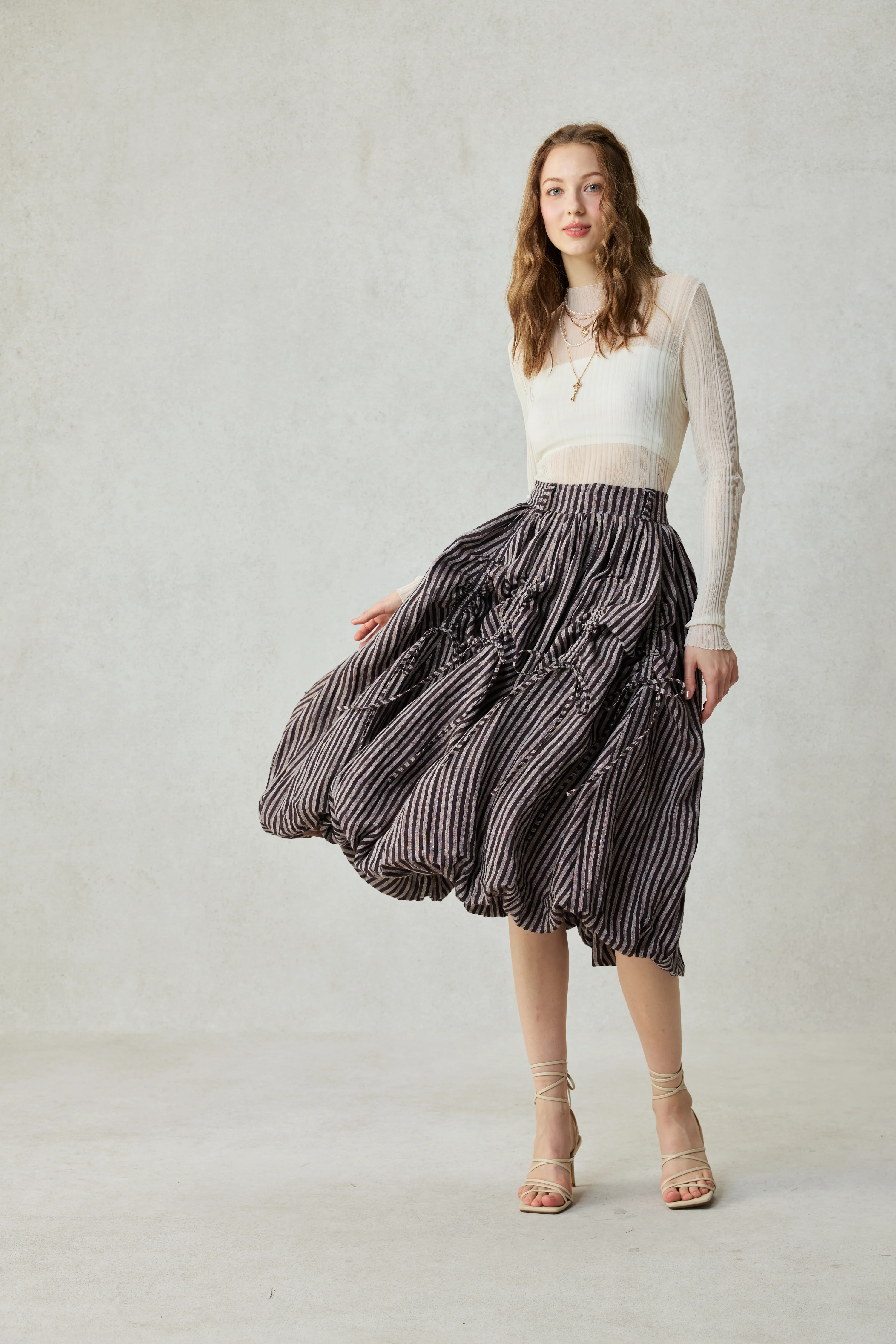 Camellia Bubble 22 | Drawstring Bubble Linen Skirt - Image 5
