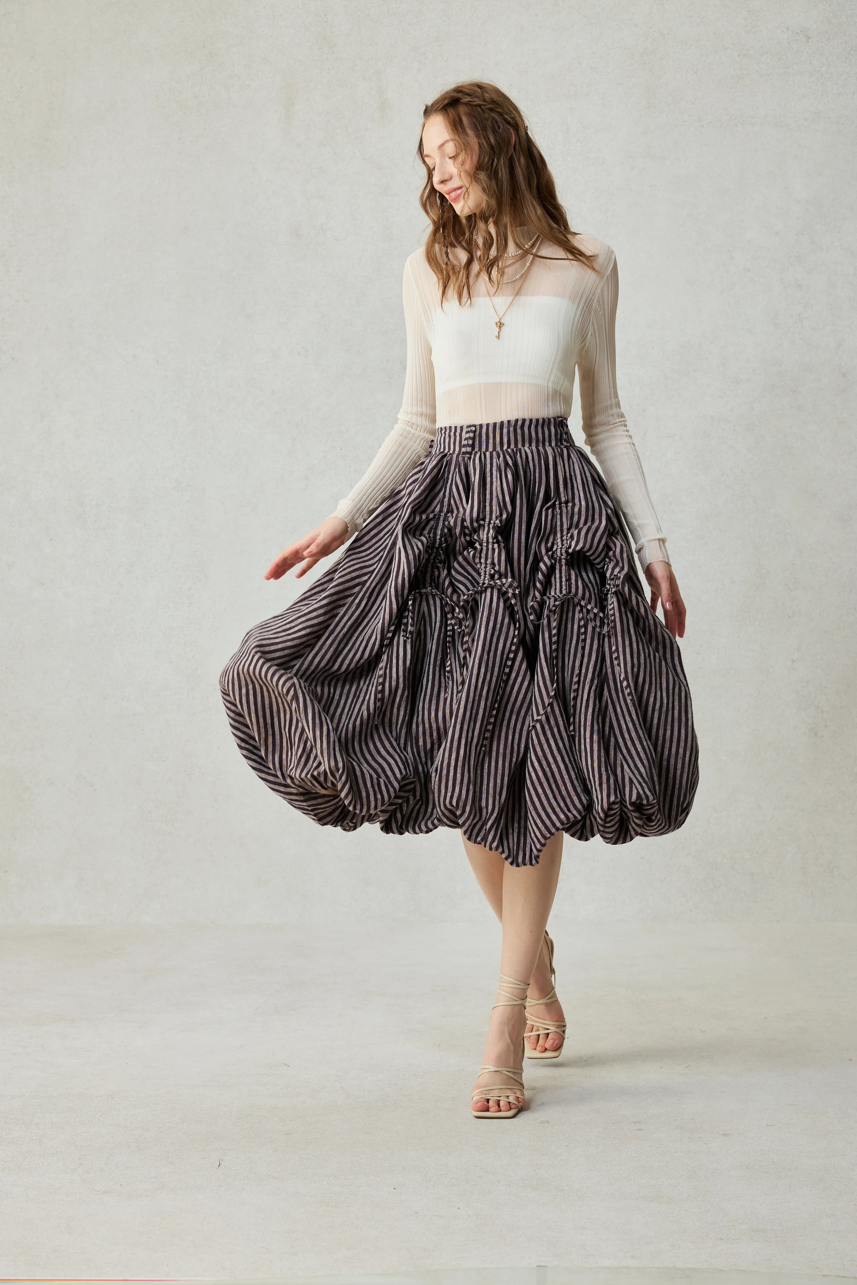 Camellia Bubble 22 | Drawstring Bubble Linen Skirt - Image 6