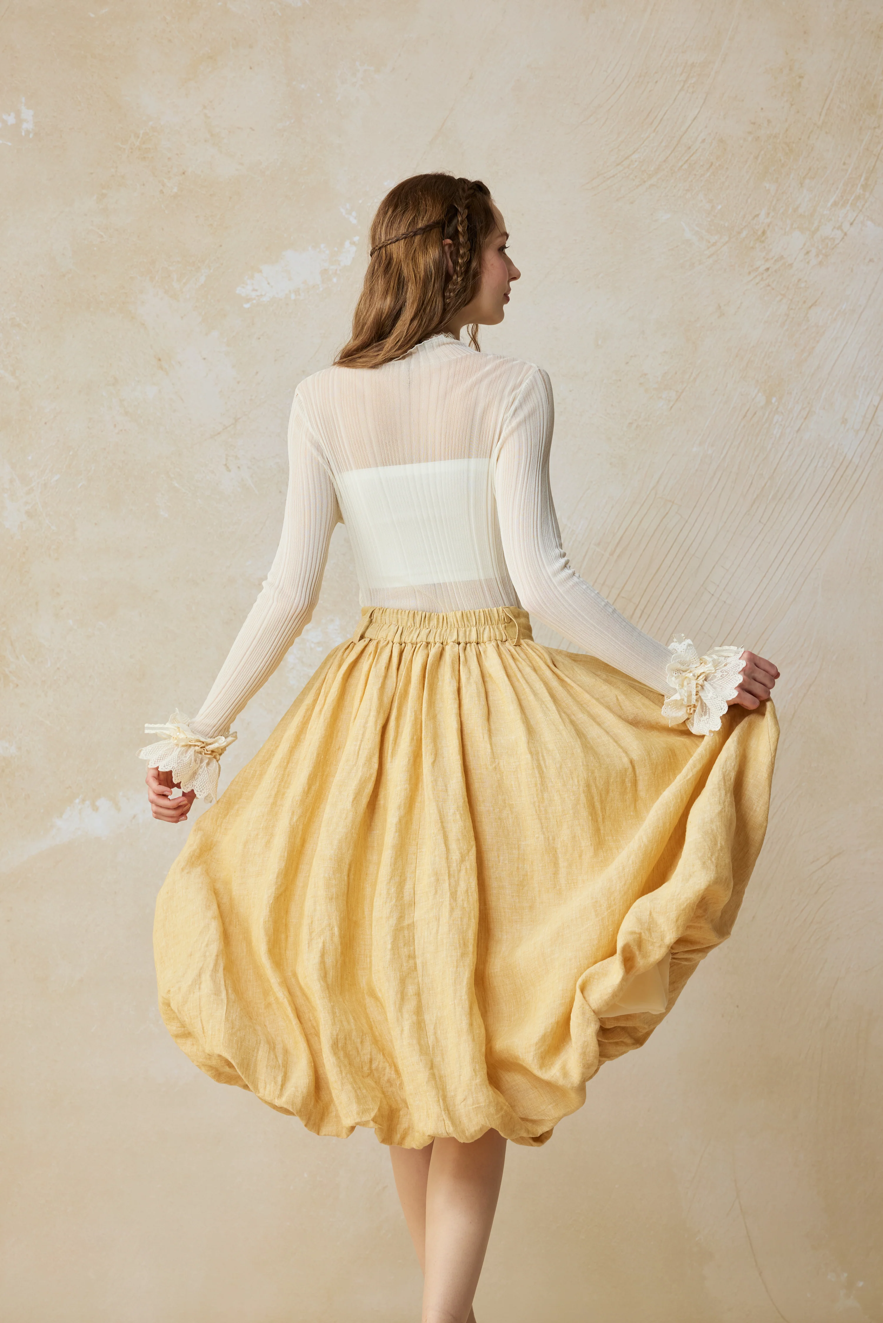 Camellia Bubble 22 | Drawstring Bubble Linen Skirt - Image 11