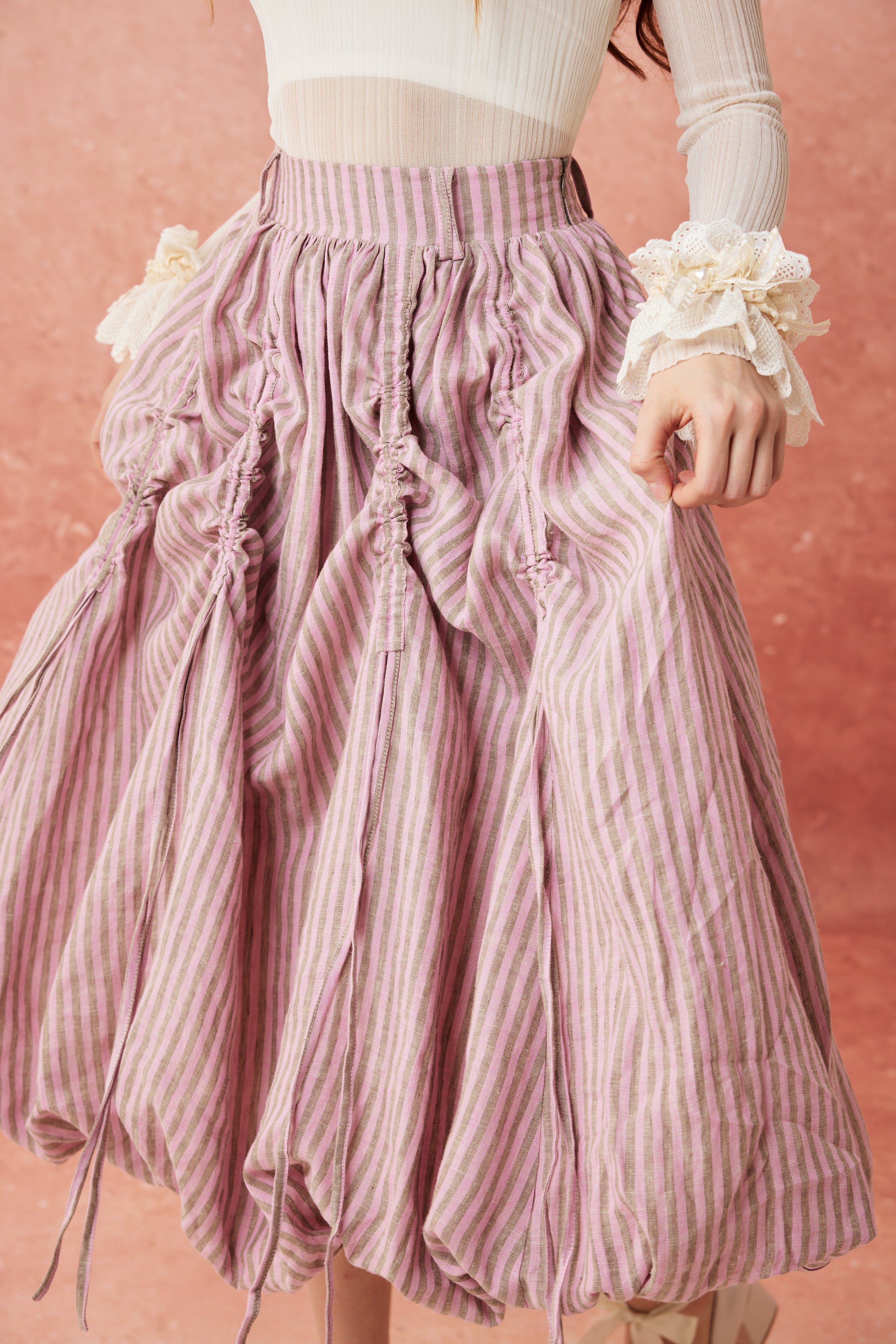 Camellia Bubble 22 | Drawstring Bubble Linen Skirt - Image 4