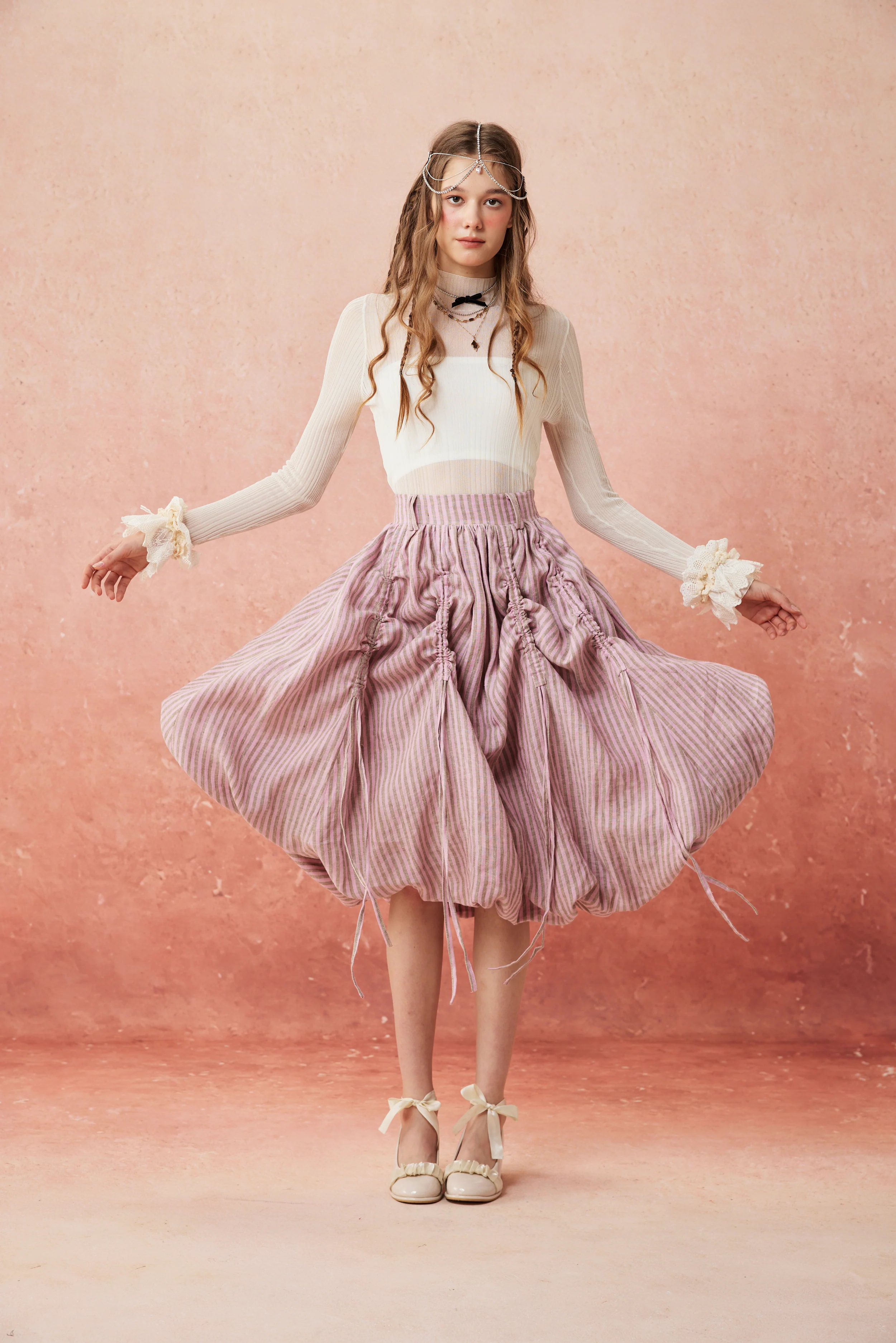 Camellia Bubble 22 | Drawstring Bubble Linen Skirt - Image 5