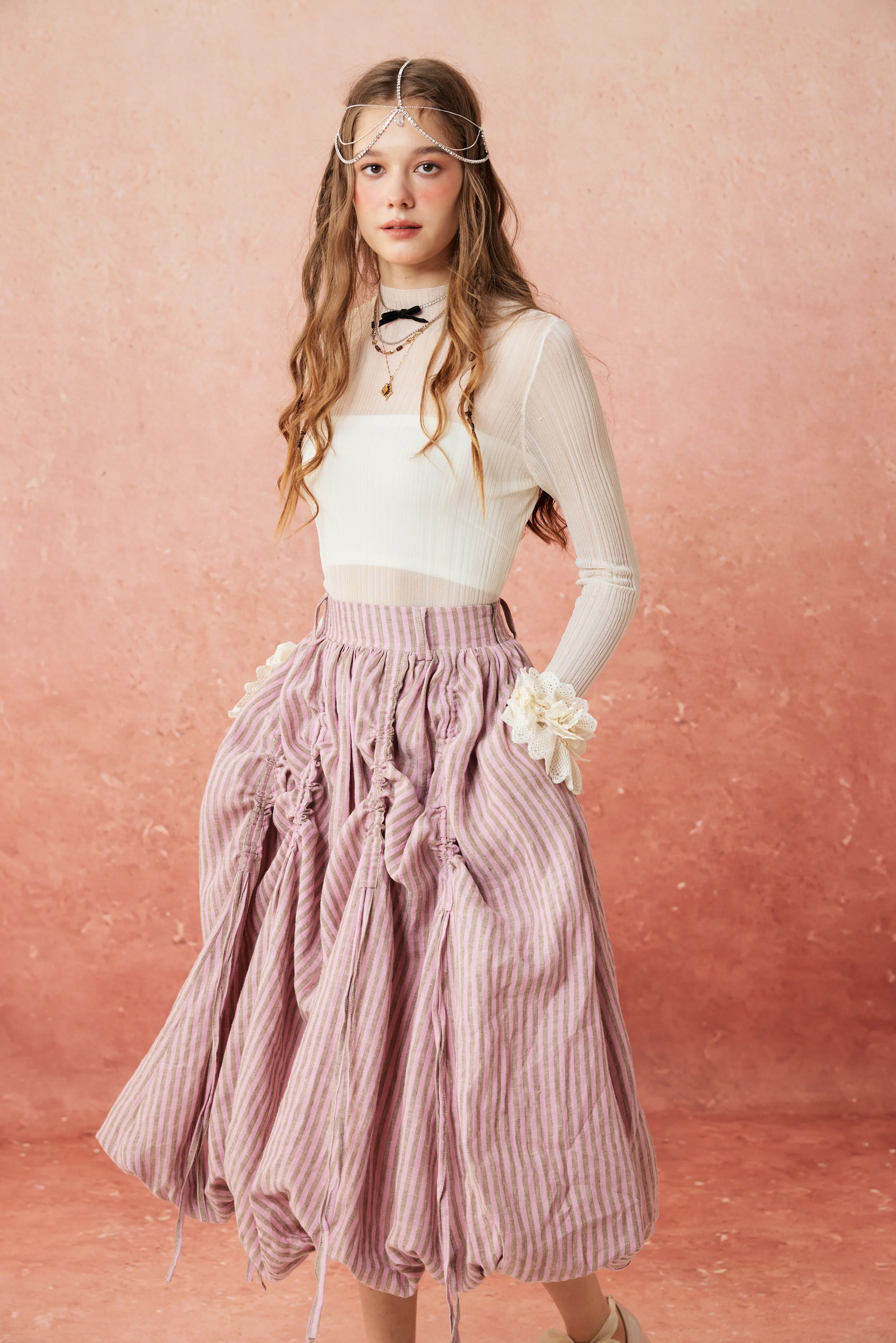 Camellia Bubble 22 | Drawstring Bubble Linen Skirt - Image 6