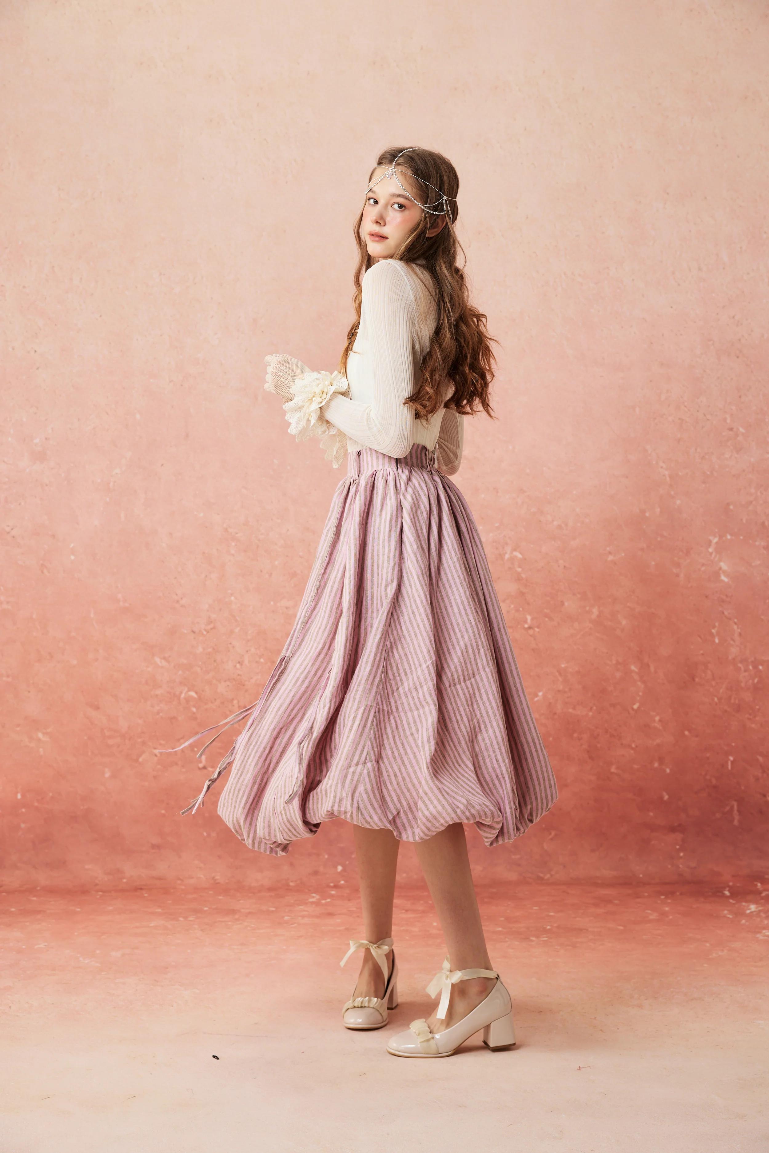 Camellia Bubble 22 | Drawstring Bubble Linen Skirt - Image 7