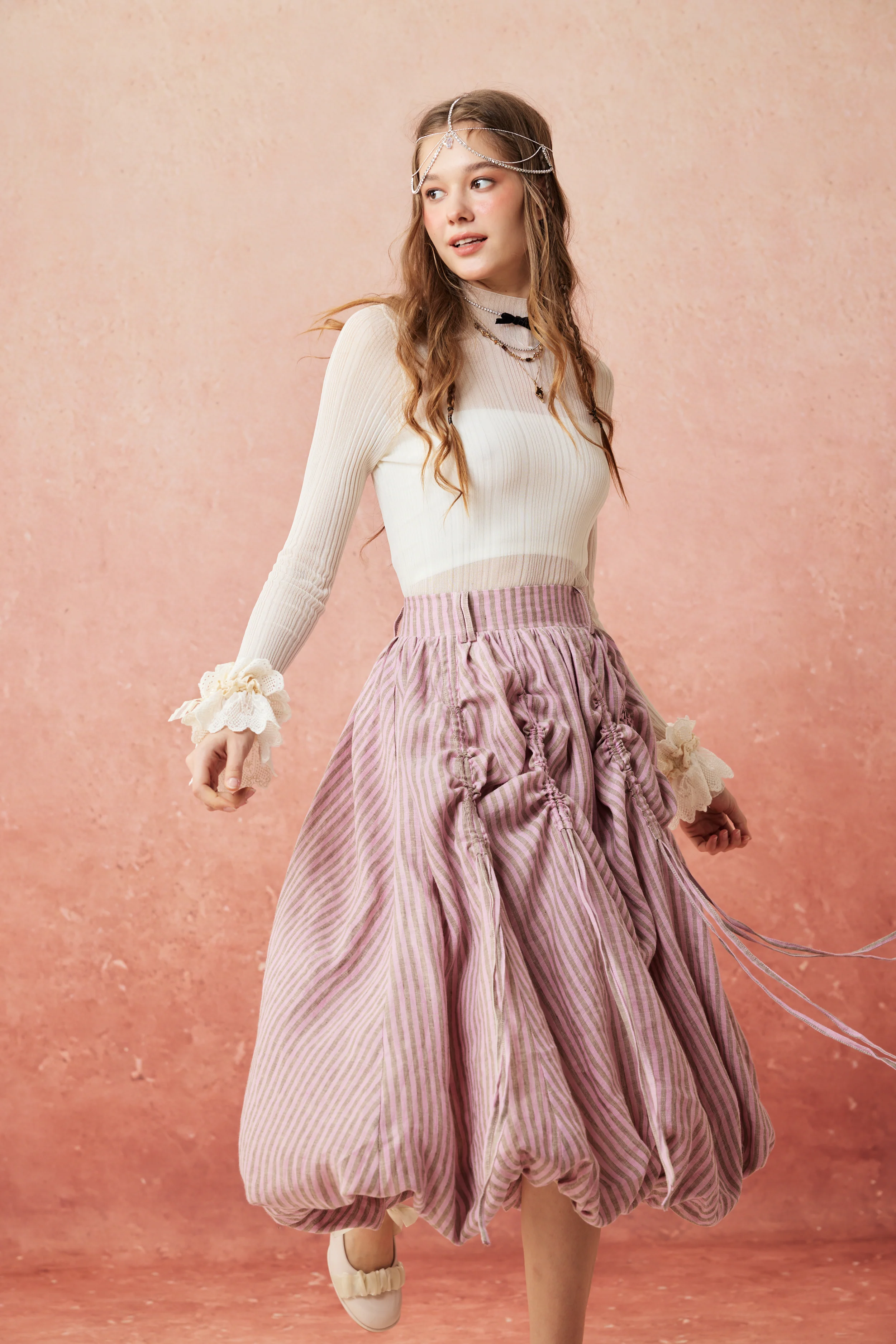 Camellia Bubble 22 | Drawstring Bubble Linen Skirt - Image 8