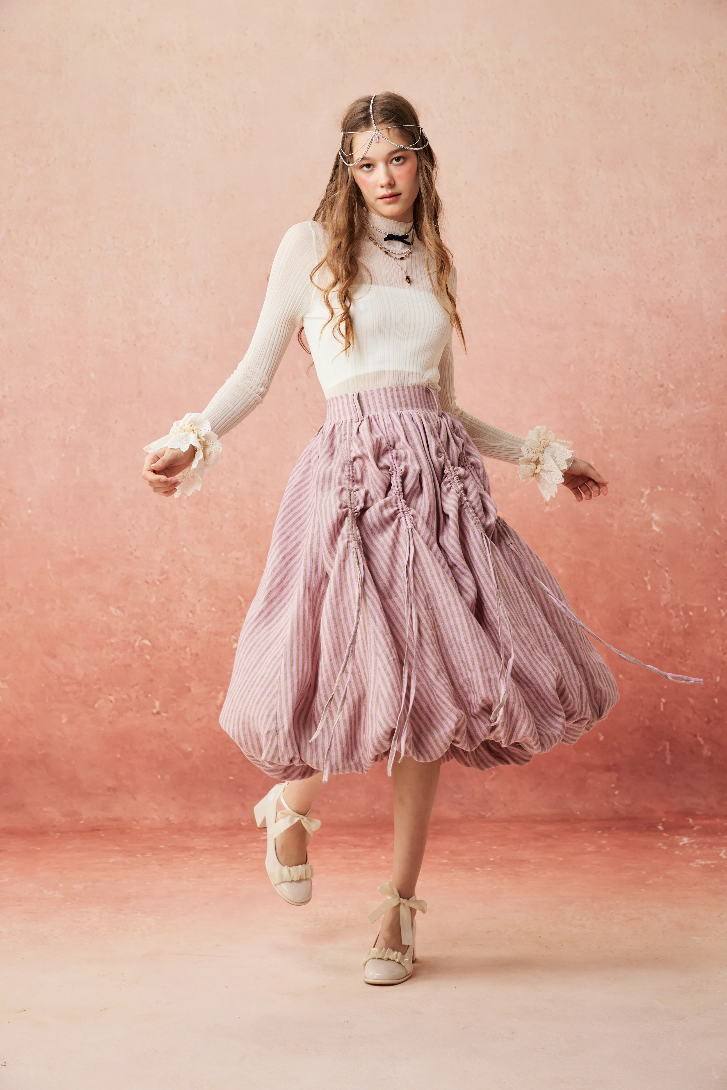 Camellia Bubble 22 | Drawstring Bubble Linen Skirt - Image 9
