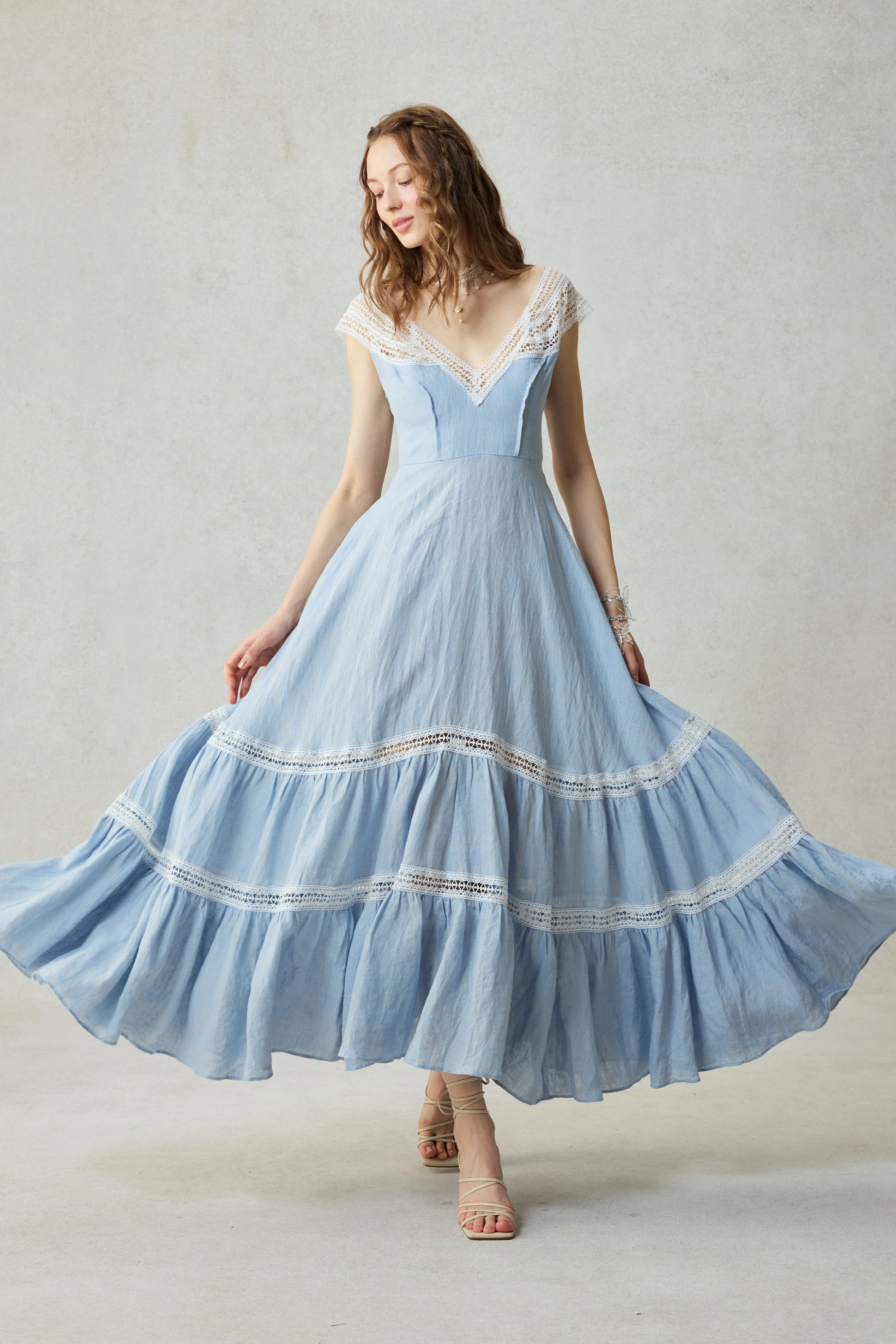 Cherry Tree 25 | Lace Linen flared dress - Image 30