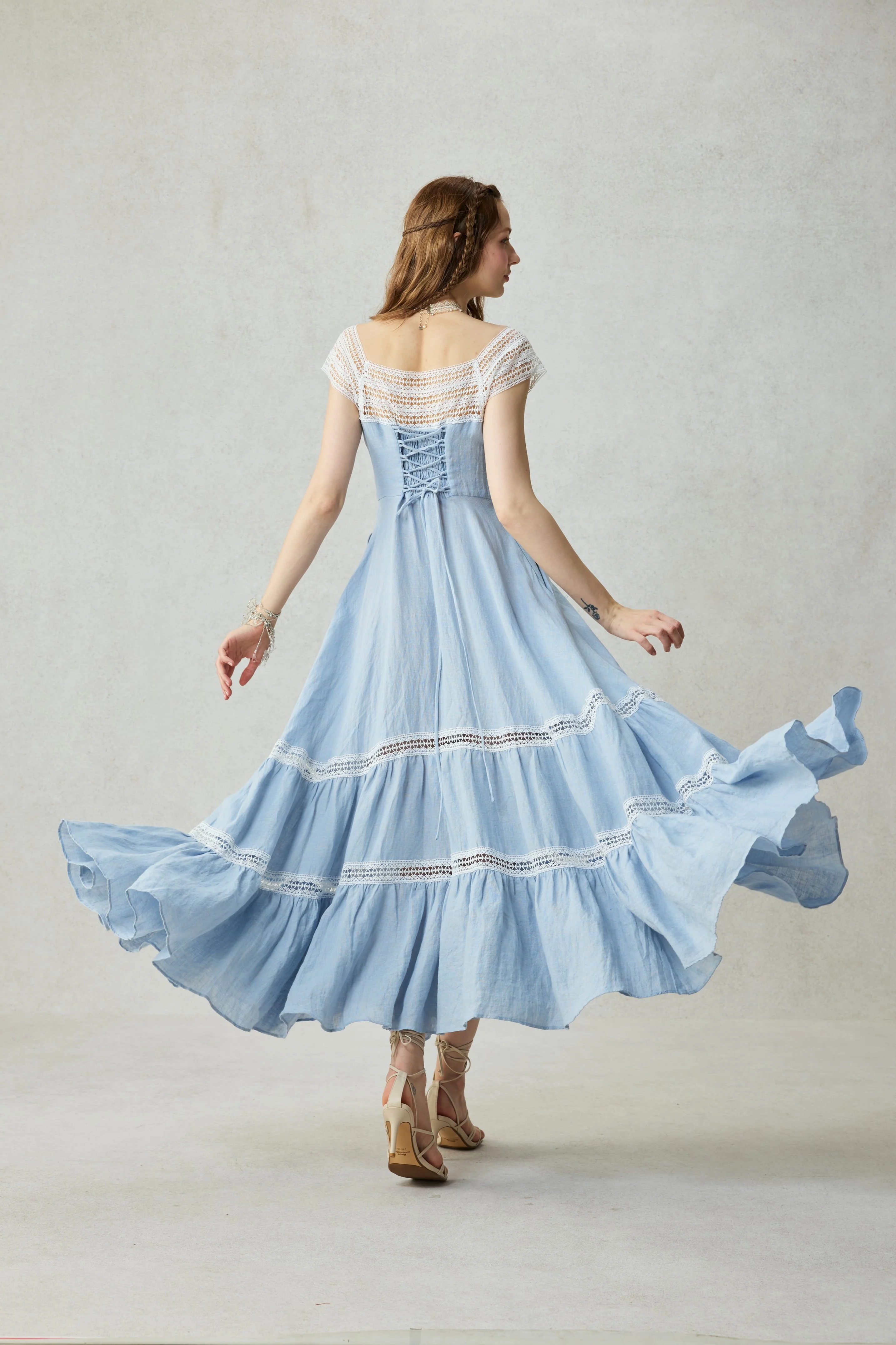 Cherry Tree 25 | Lace Linen flared dress - Image 6