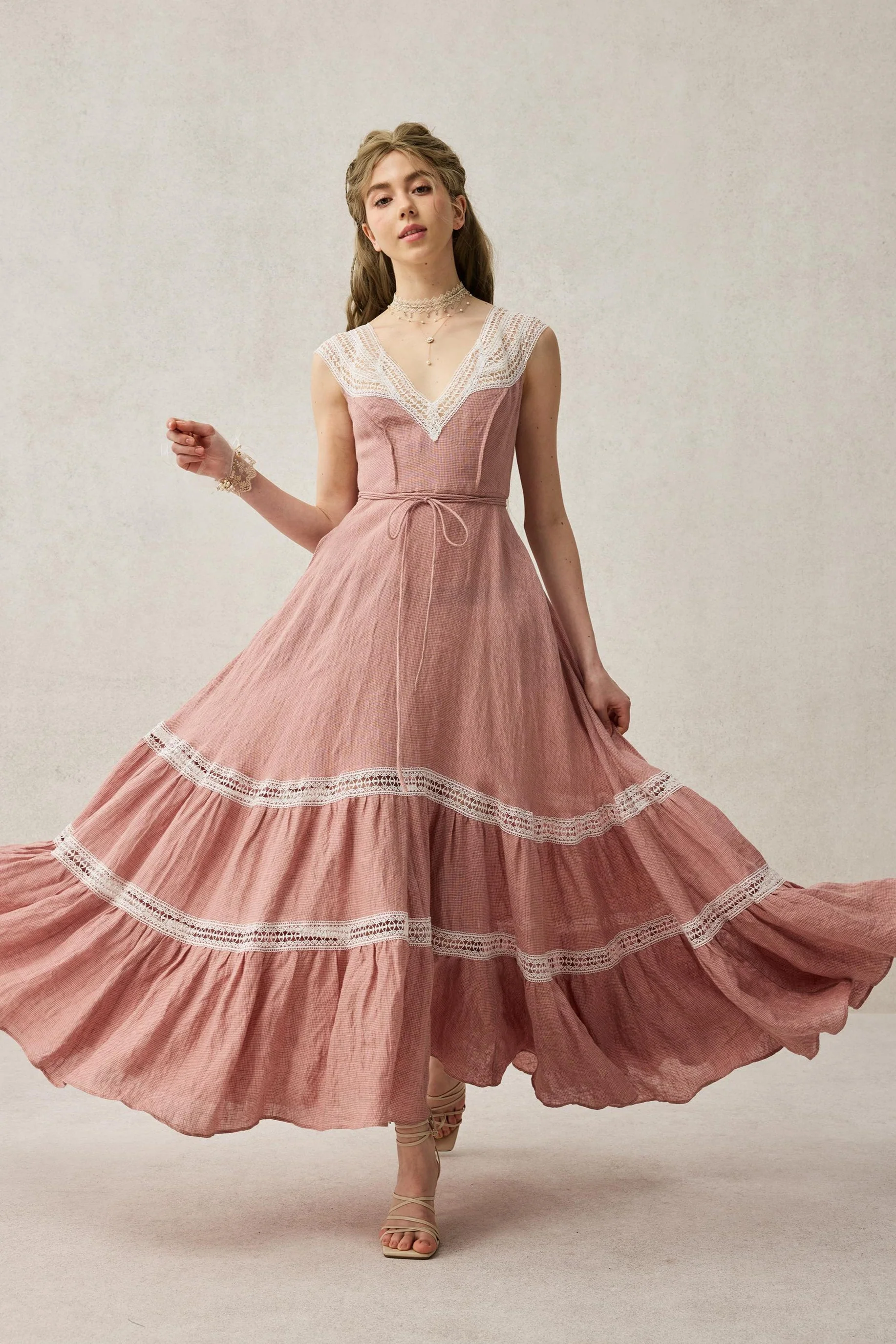 Cherry Tree 25 | Lace Linen flared dress - Image 3