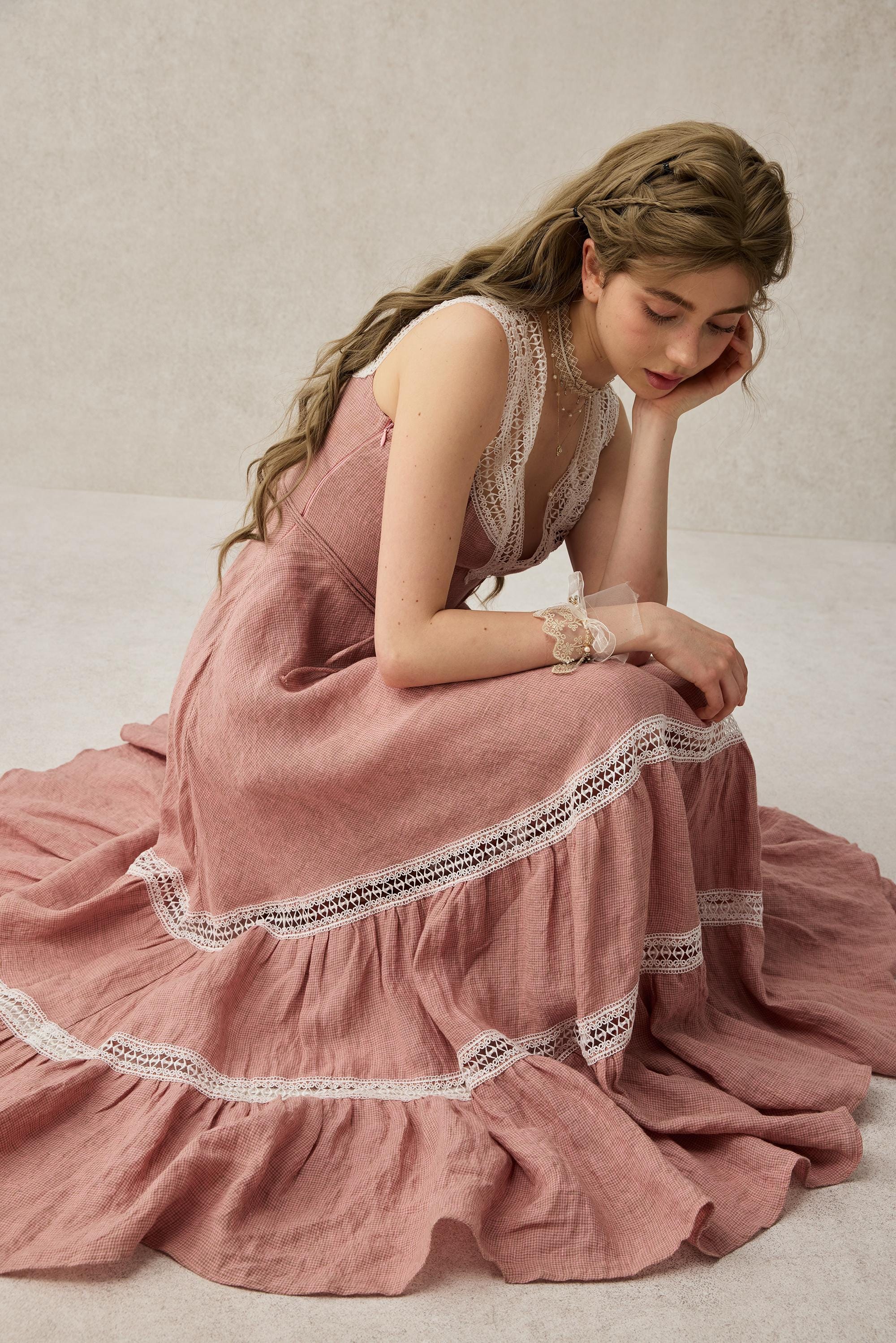 Cherry Tree 25 | Lace Linen flared dress - Image 4