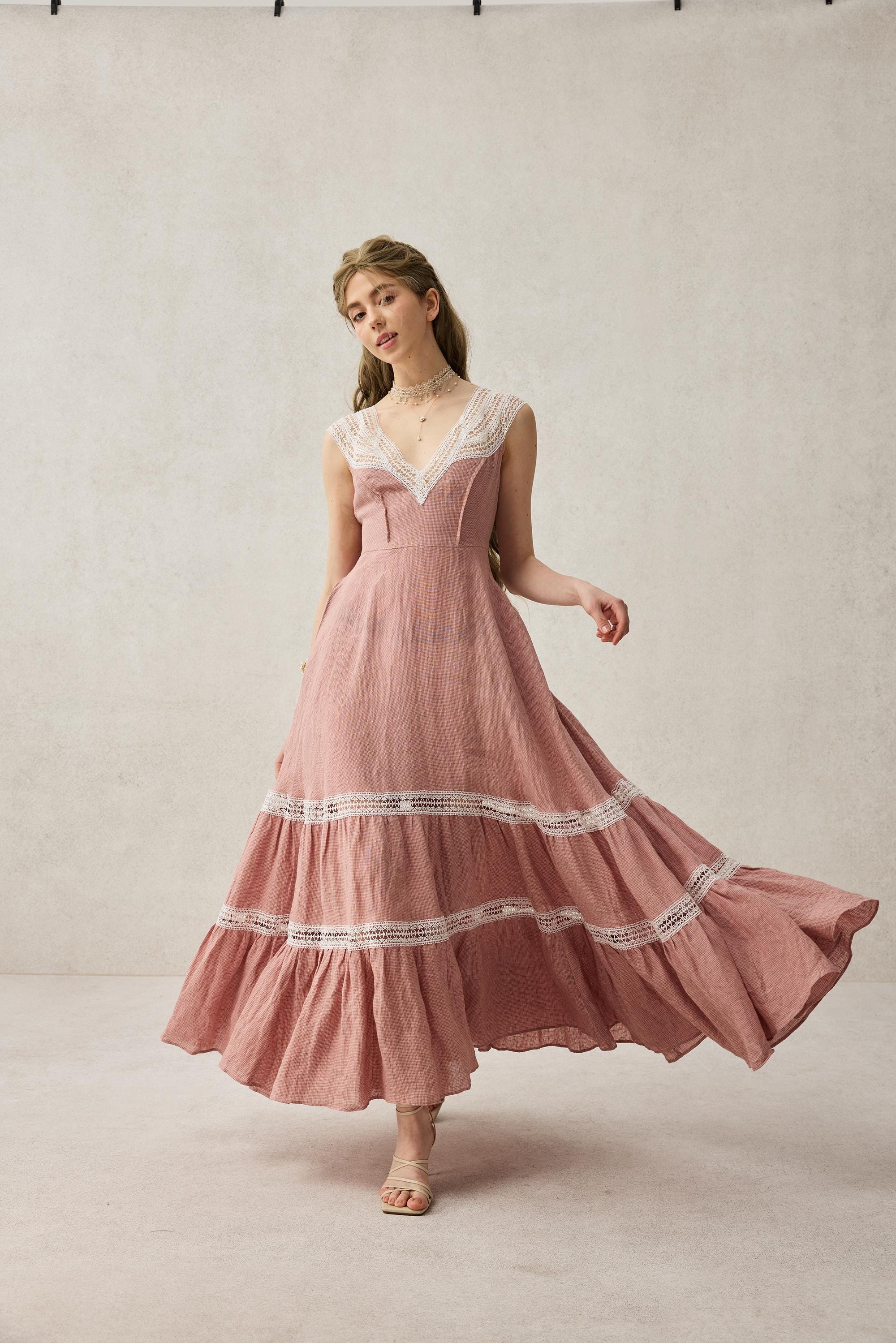 Cherry Tree 25 | Lace Linen flared dress - Image 13