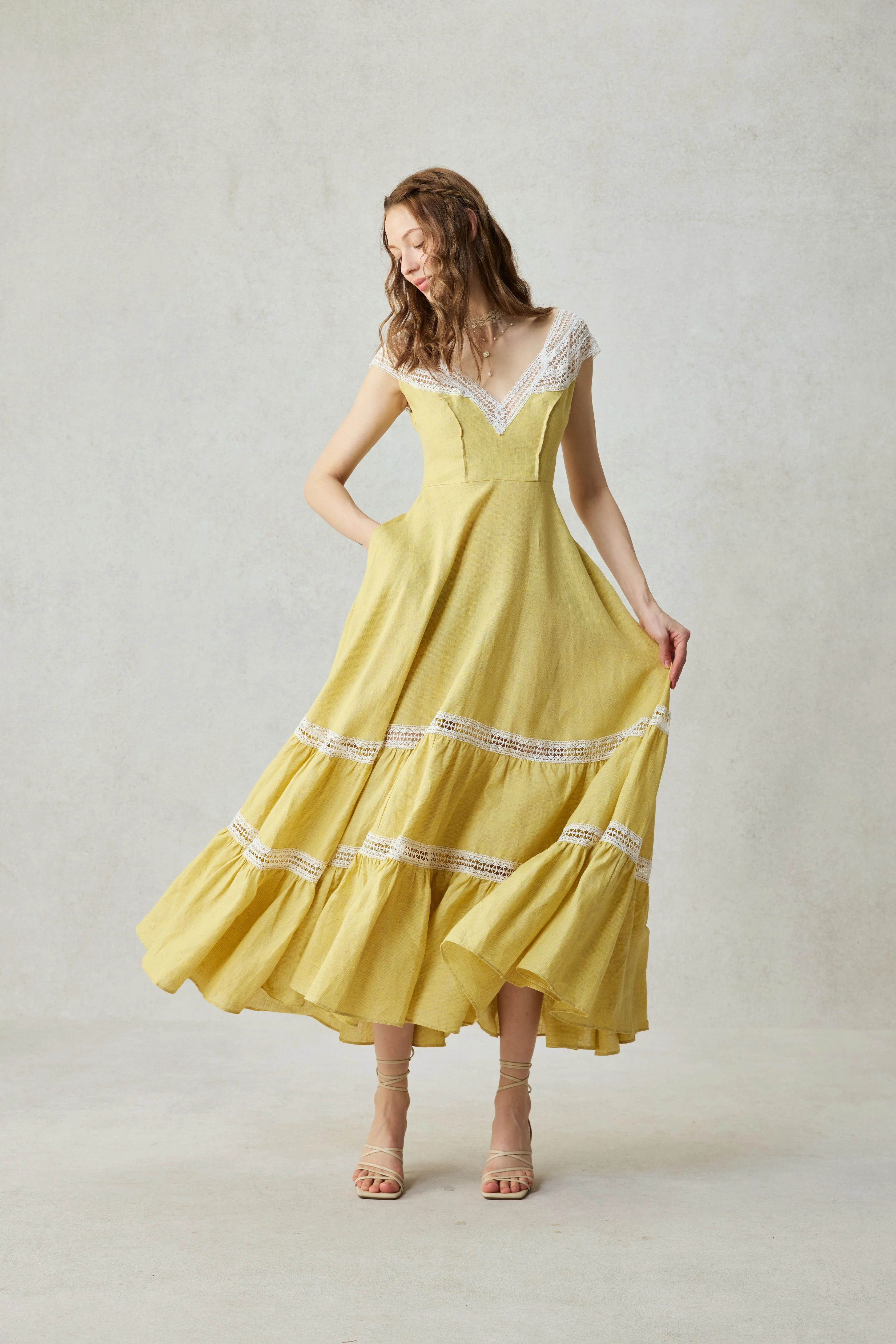 Cherry Tree 25 | Lace Linen flared dress - Image 2