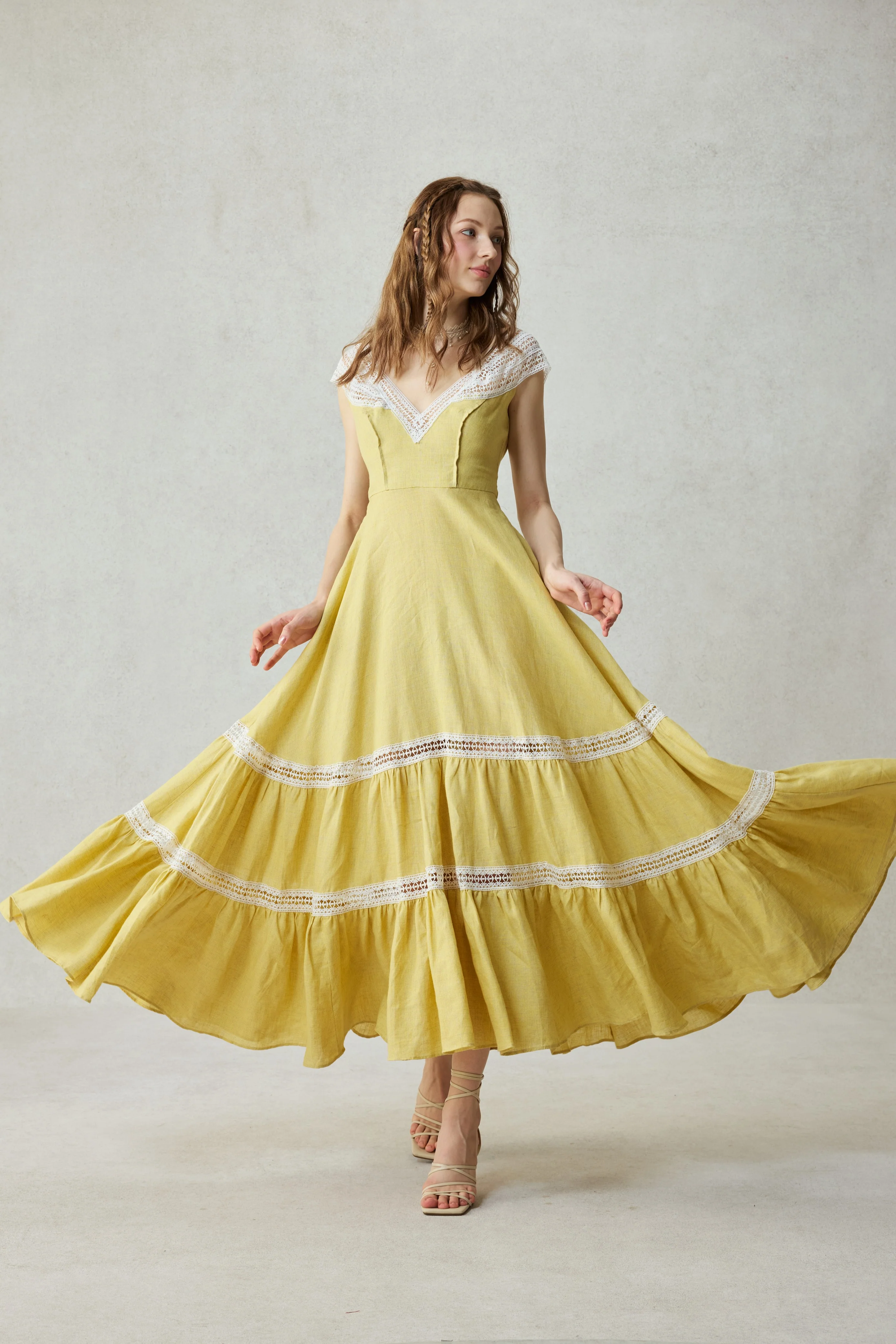 Cherry Tree 25 | Lace Linen flared dress - Image 3
