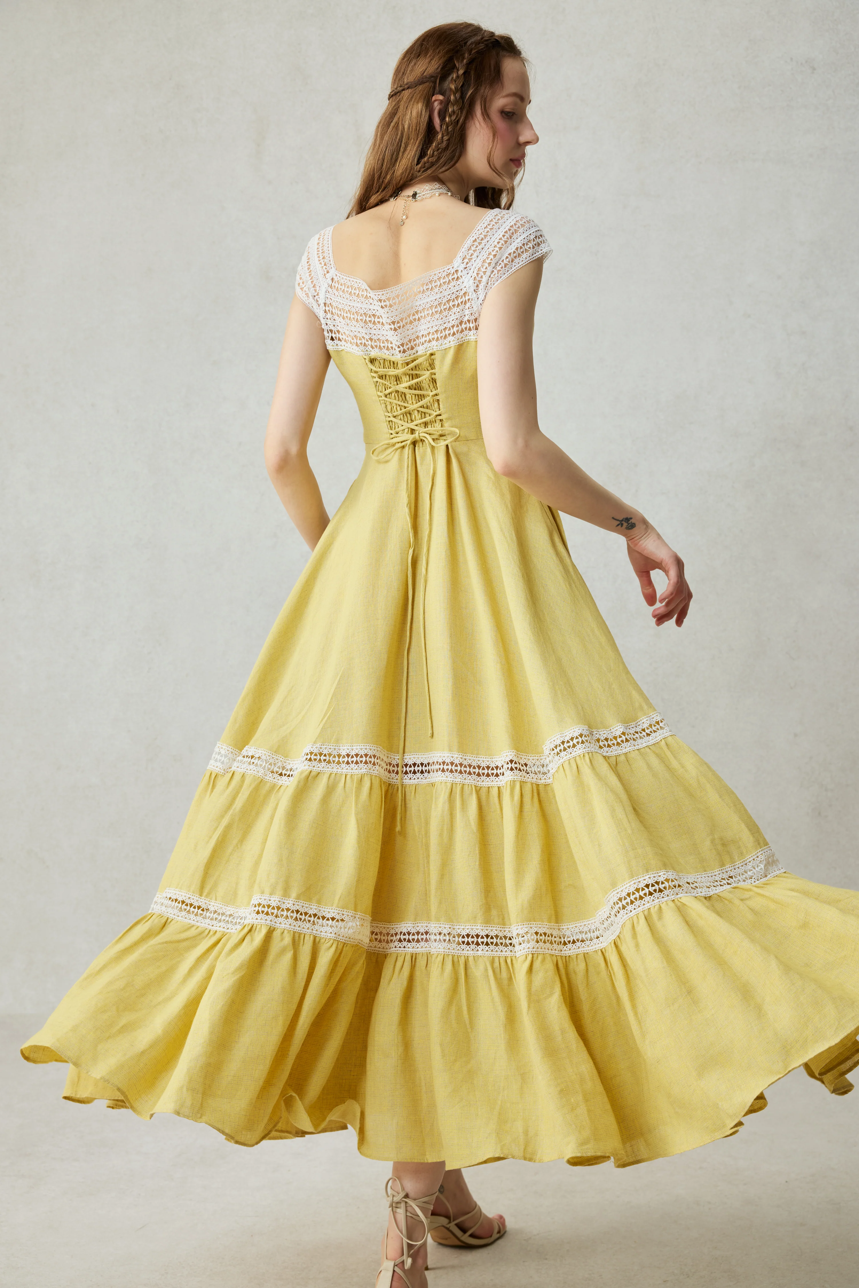 Cherry Tree 25 | Lace Linen flared dress - Image 4