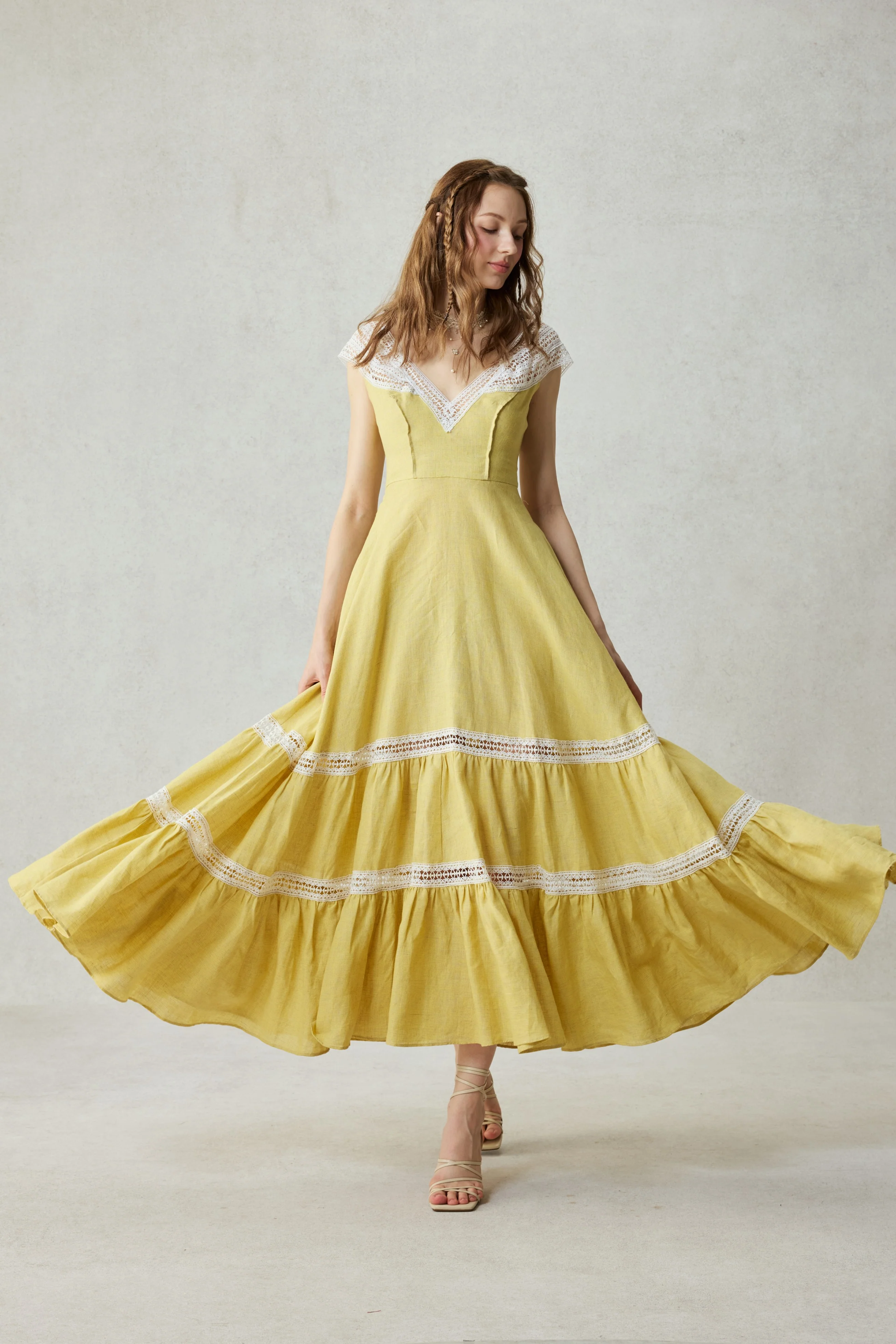 Cherry Tree 25 | Lace Linen flared dress - Image 5