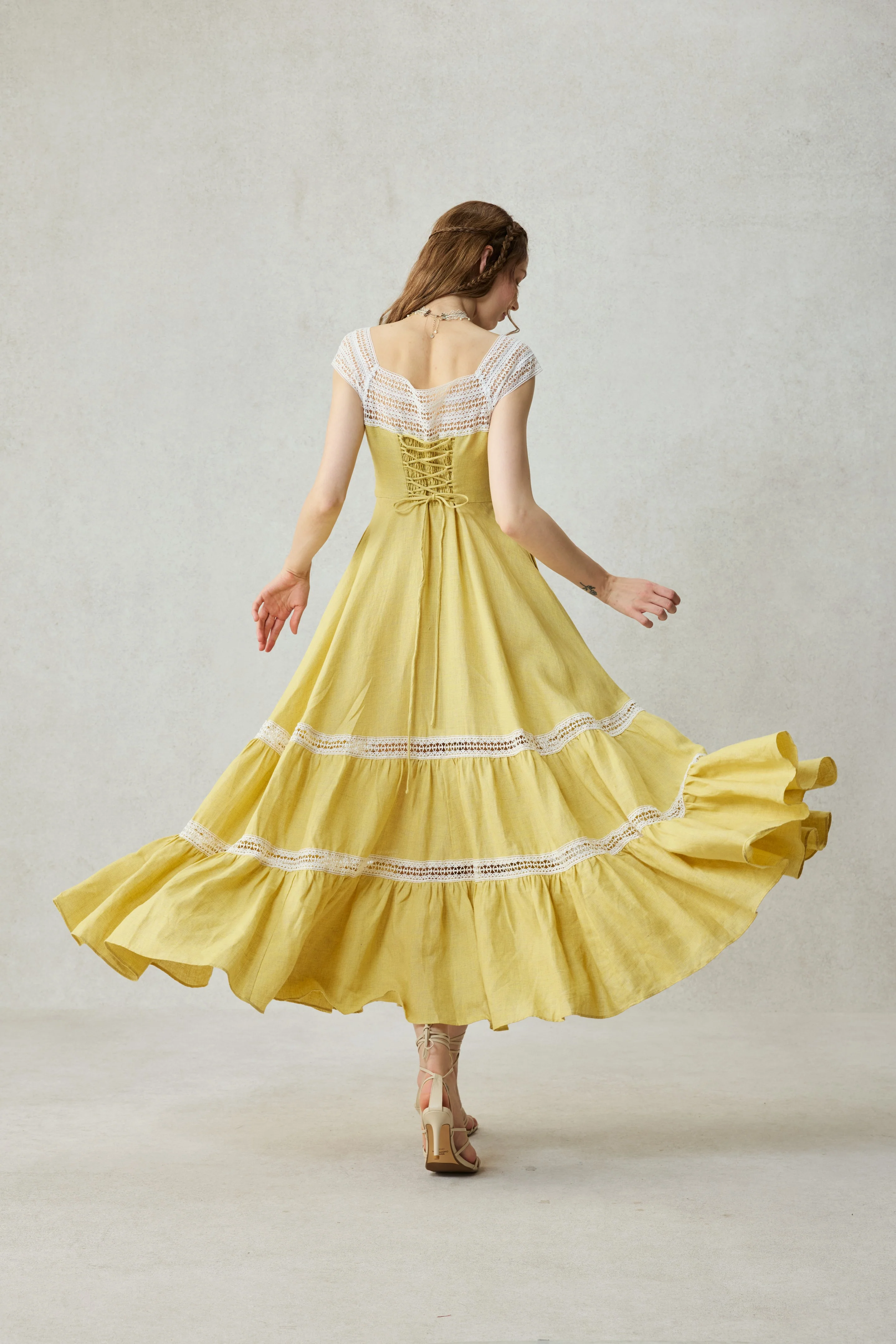Cherry Tree 25 | Lace Linen flared dress - Image 7